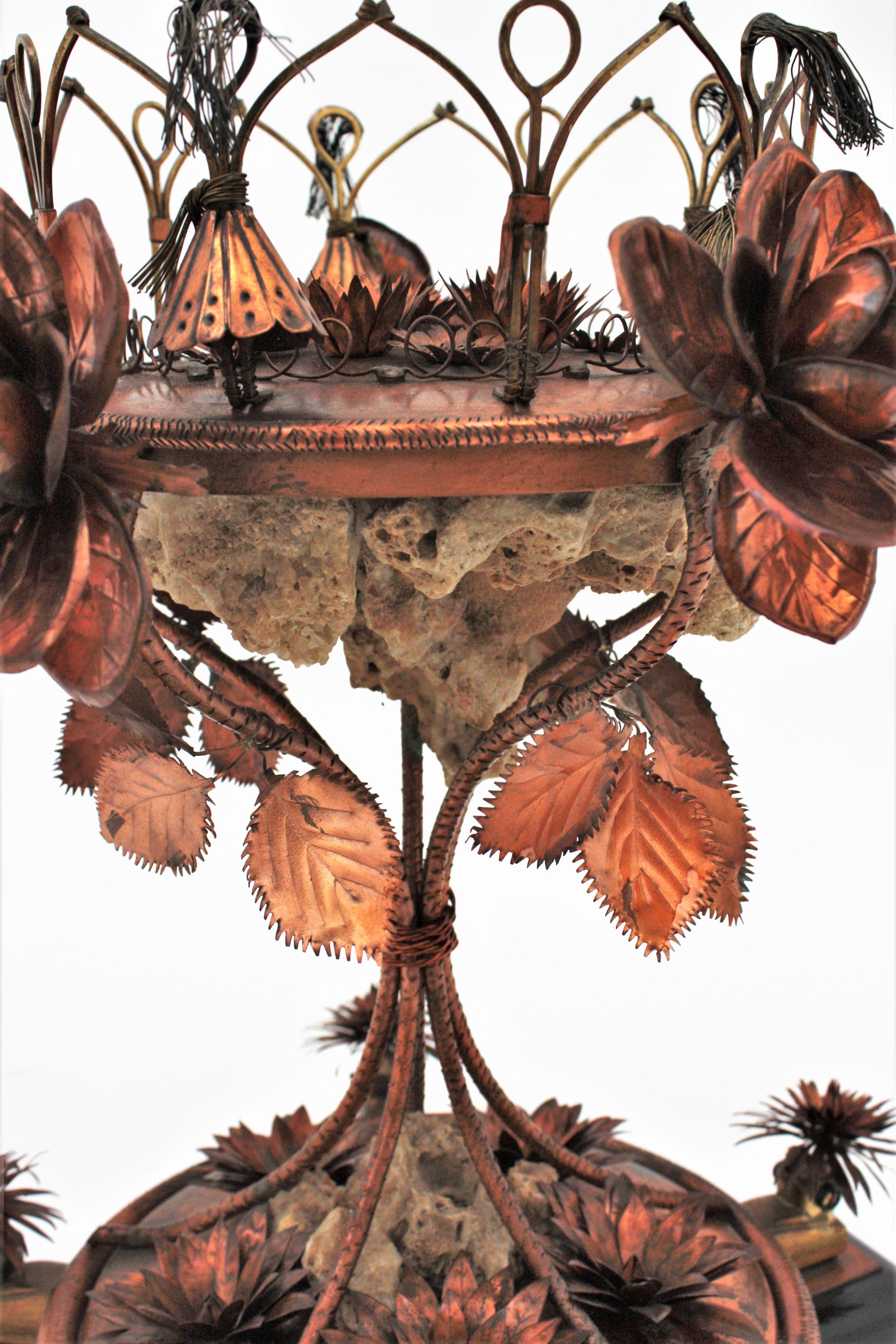 Metal Foliage Floral Small Gueridon or Side Table in Copper For Sale