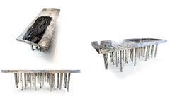 One of a Kind Solid Zinc and Petrified Wood Waterfall Sculptural Dining Table