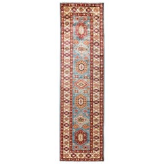 One-of-a-Kind Southwestern Wool Hand Knotted Runner, Cornflower