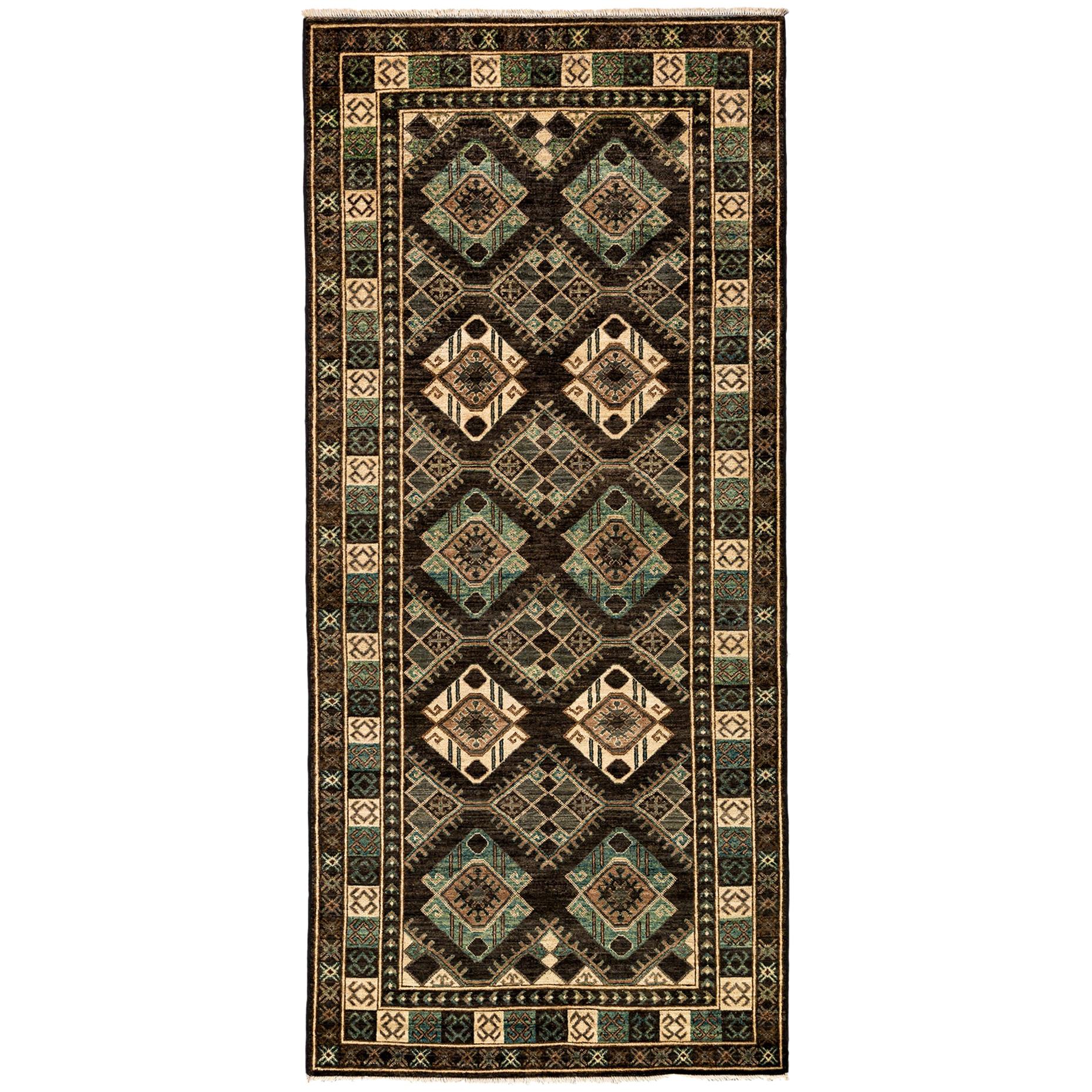 One-of-a-Kind Southwestern Wool Hand Knotted Runner Rug, Olive