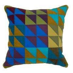 One-of-a-Kind Square Quilted Pillow in Green, Blue and Lavender Cotton