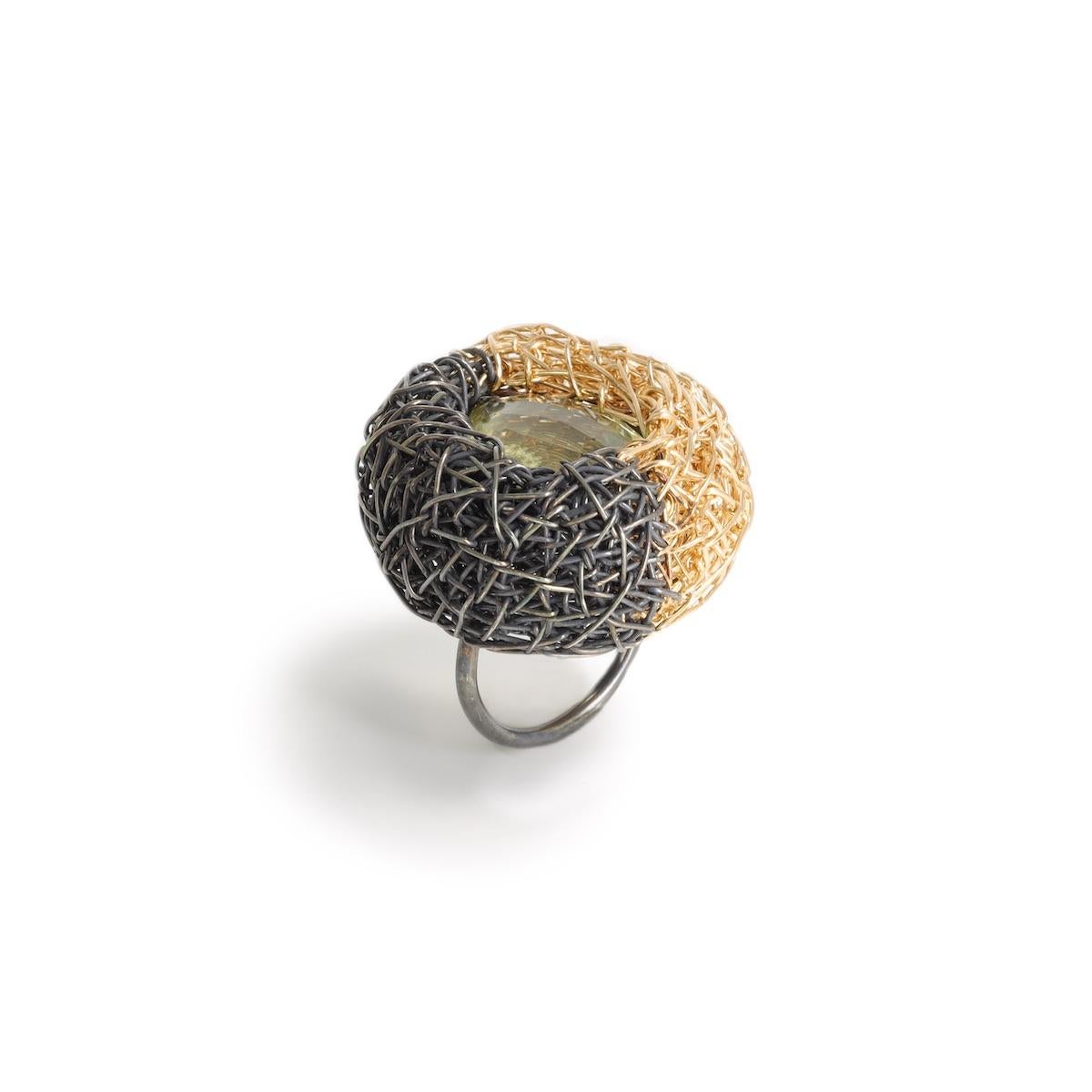 One-of-a-kind Statement Ring 14 K Yellow Gold Blackened Silver F. by the Artist For Sale 5