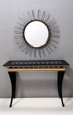 Espejo de pared de latón y cristal martillado en forma de sol, único en su especie, de Enzio Wenk