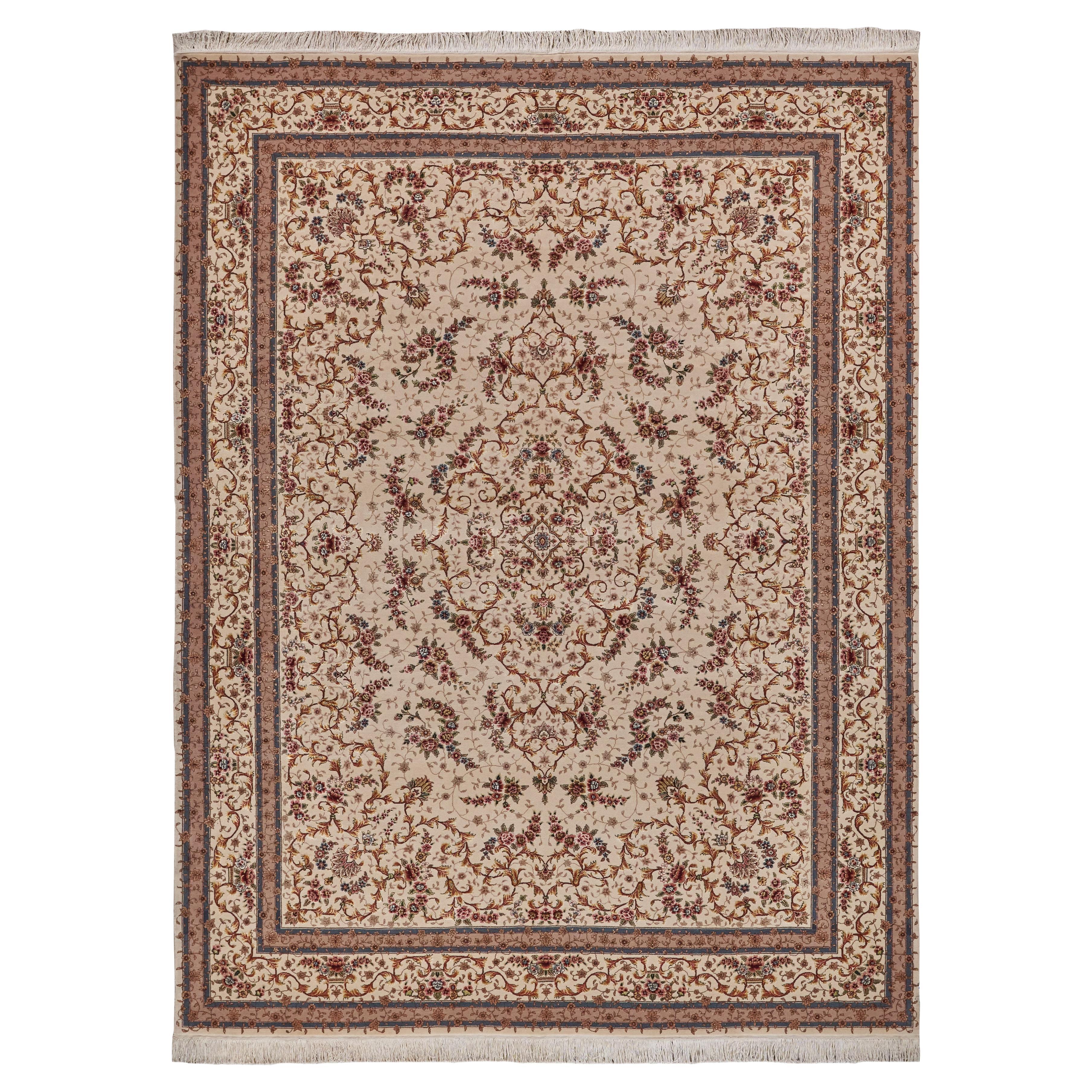 ONE-OF-A-KIND Super Fine Isfahan Hand Knotted Beige Rug - 9'x12' For Sale