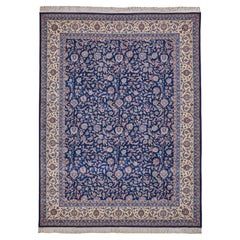ONE-OF-A-KIND Super Fine Kashan Hand Knotted Navy/Beige Rug - 9'3"x12'3"