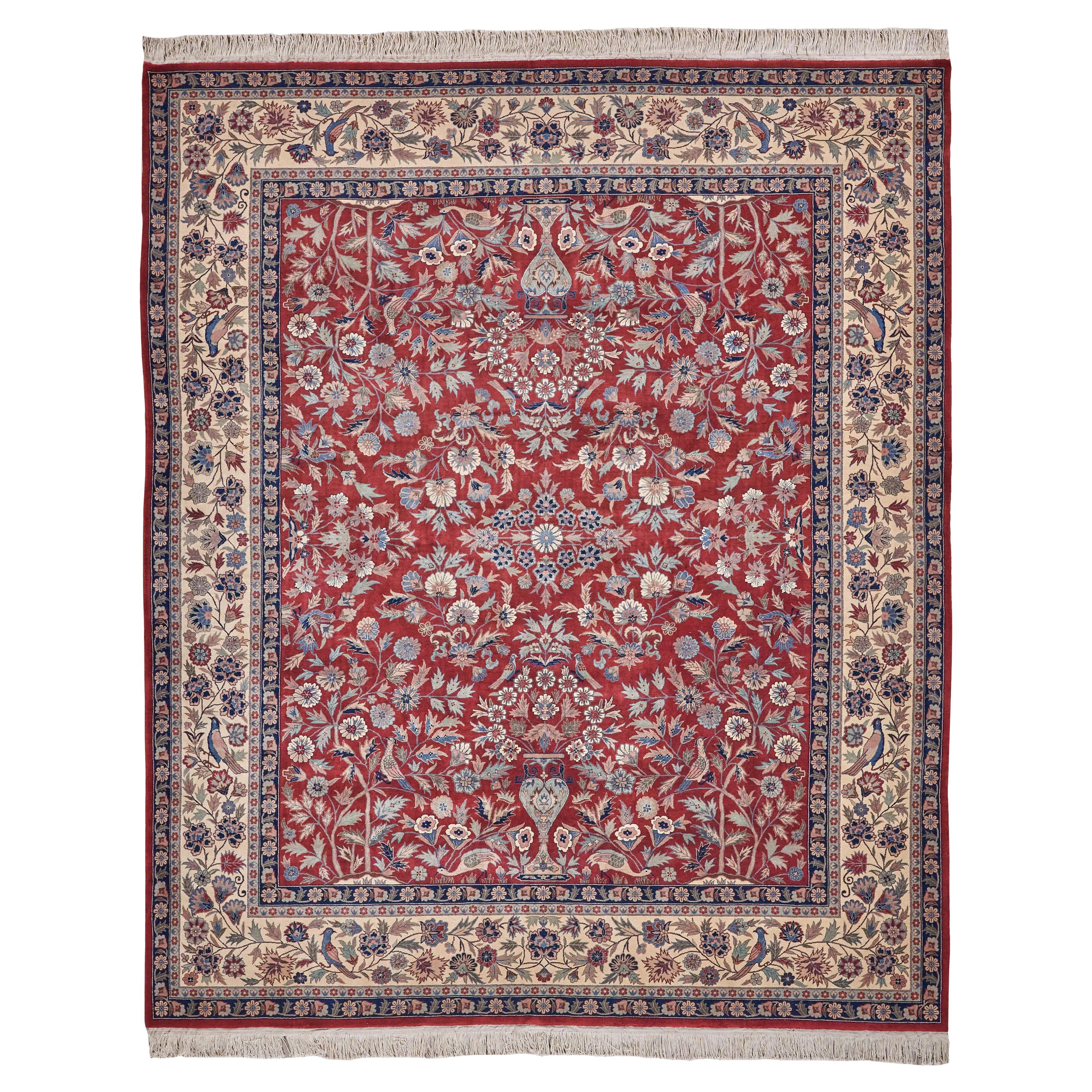 ONE-OF-A-KIND Super Fine Kashan Hand Knotted Red/Beige Rug - 8'5"x10' For Sale