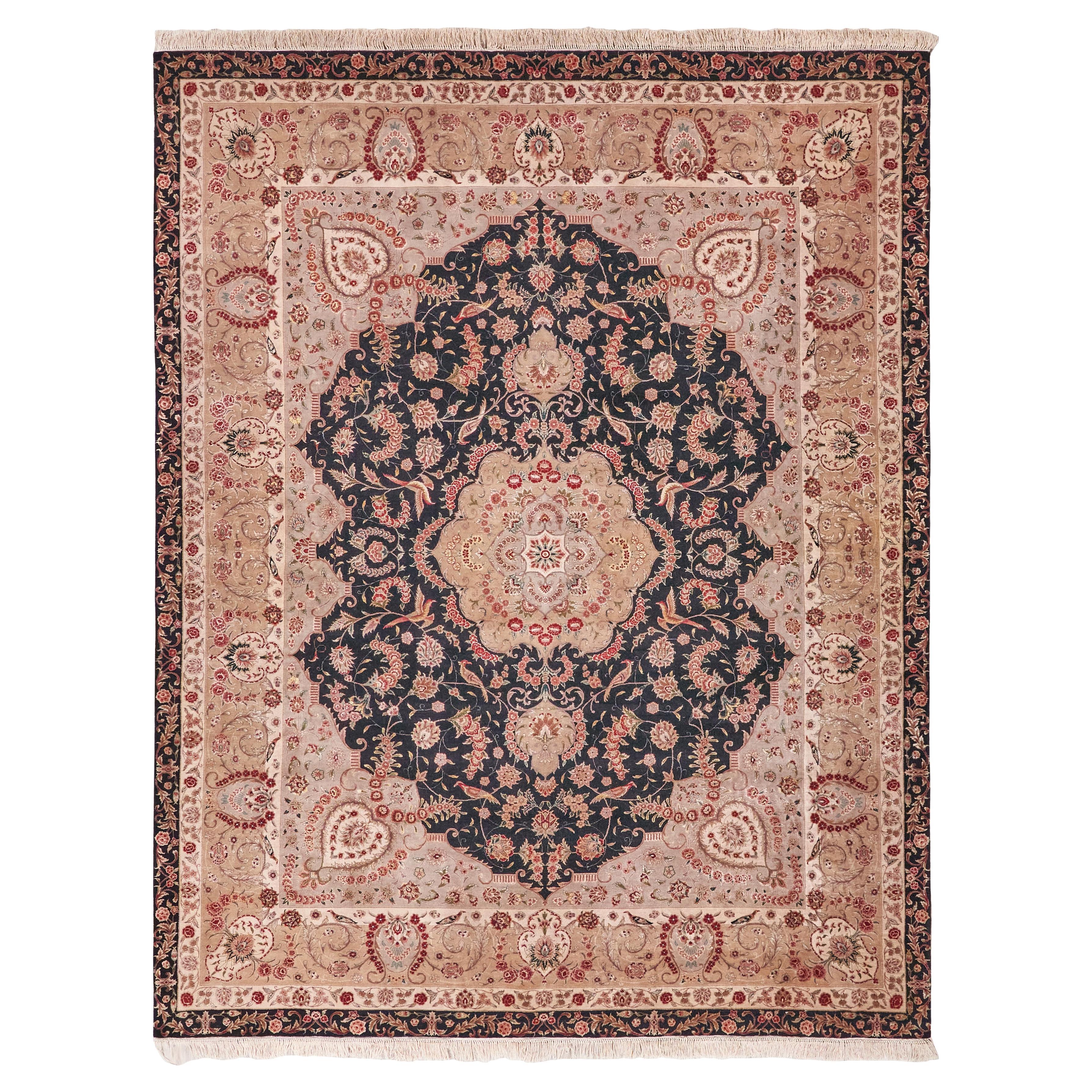 ONE-OF-A-KIND Super Fine Tabriz Wool and Silk Hand Knotted Black Rug - 8'x10'