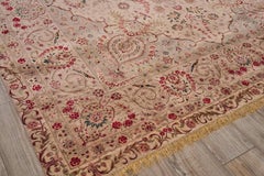 ONE-OF-A-KIND Super Fine Wool and Silk Isfahan Hand Knotted Beige Rug - 10'x14'