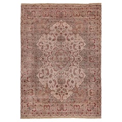 ONE-OF-A-KIND Super Fine Wool and Silk Isfahan Hand Knotted Beige Rug - 10'x14'