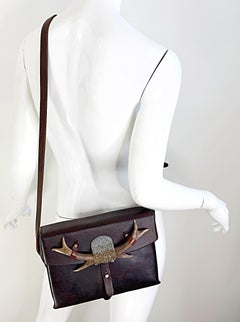 One of a Kind Swarovski Brown Leather Upcycled Vintage Swiss Ammo Crossbody Bag