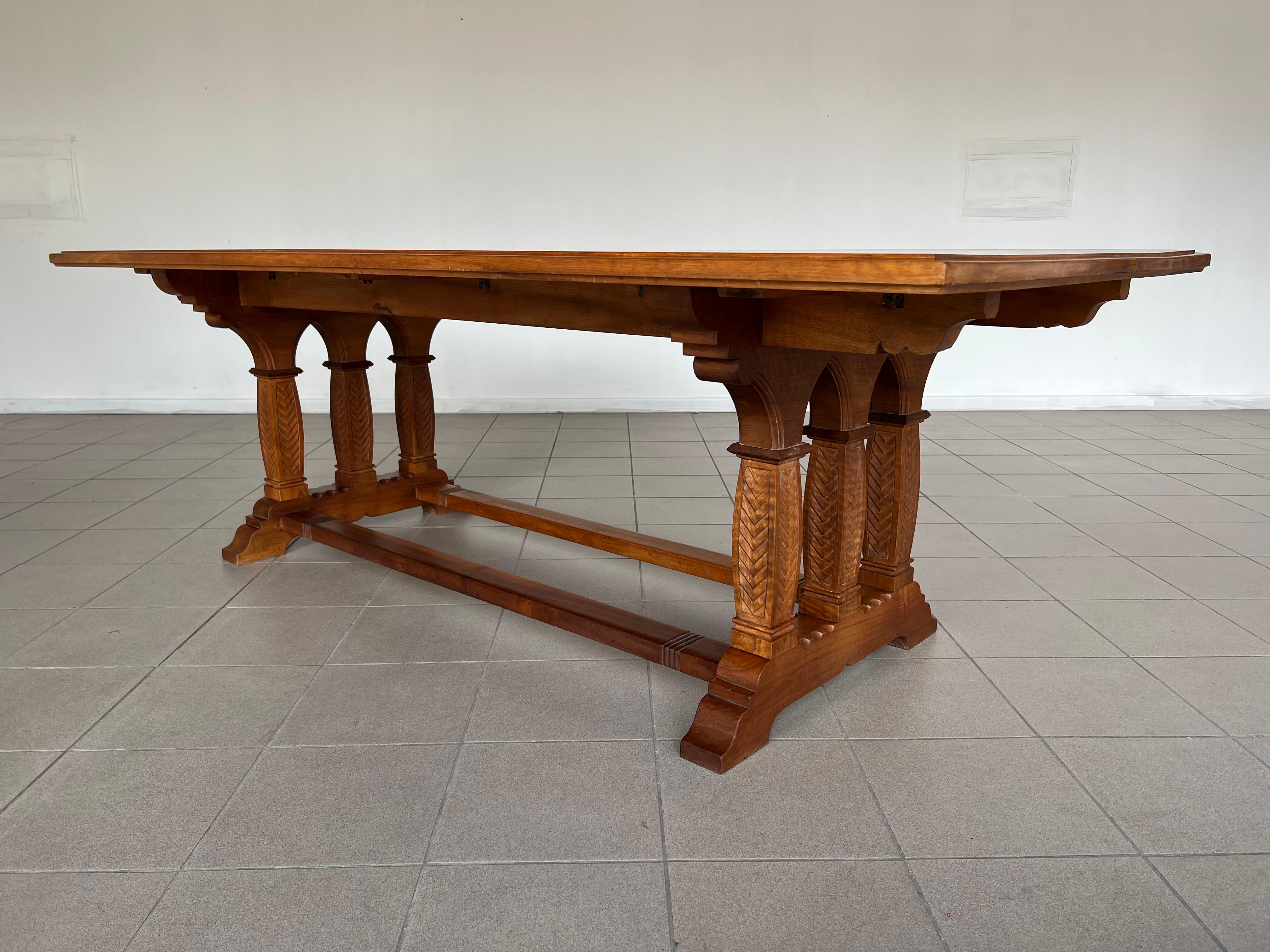 Gothic Revival One of a Kind Swiss French Walnut Dining Table