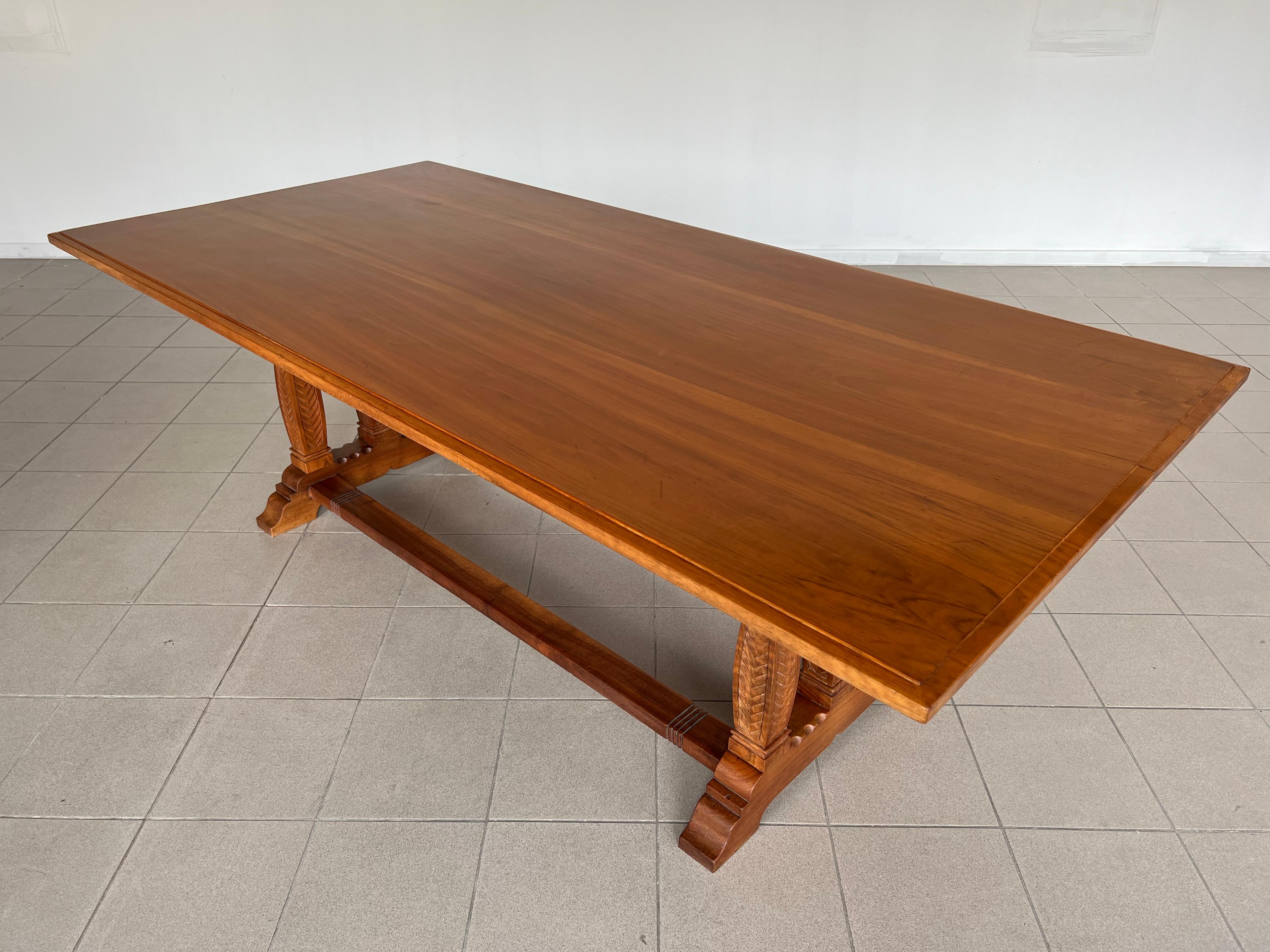 One of a Kind Swiss French Walnut Dining Table In Good Condition In Bridgeport, CT
