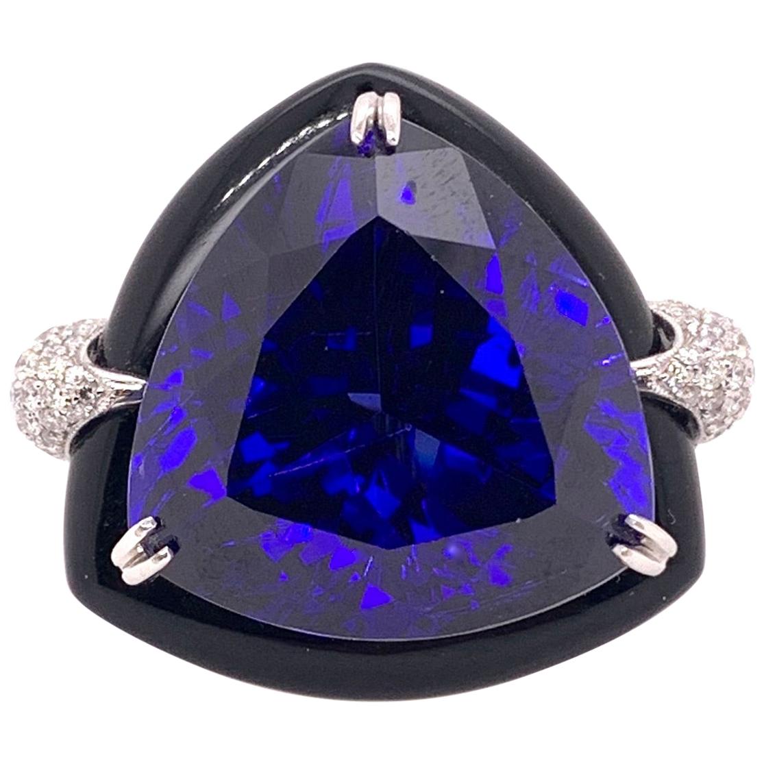 One of a Kind Tanzanite Onyx Diamond Cocktail Ring