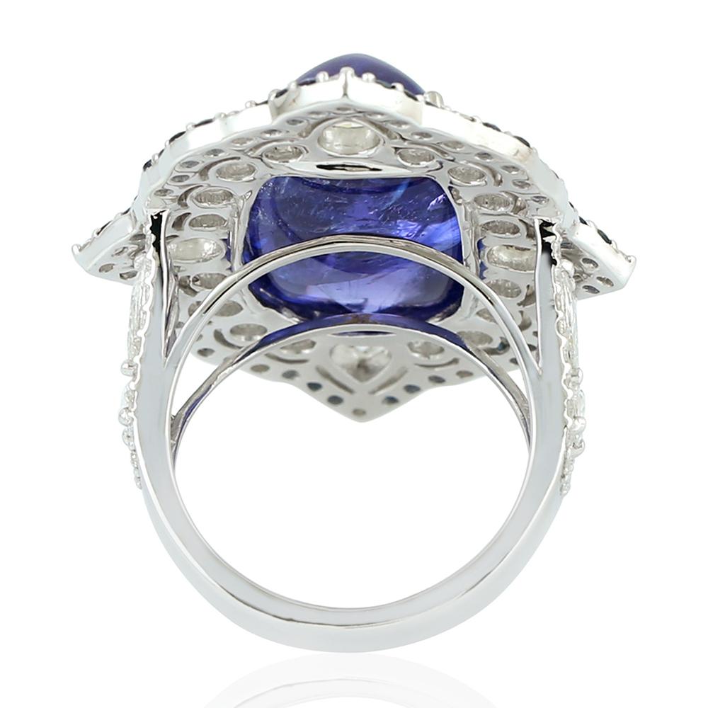 Women's One of a Kind Tanzanite, Sapphire and Diamond Ring in 18 Karat White Gold