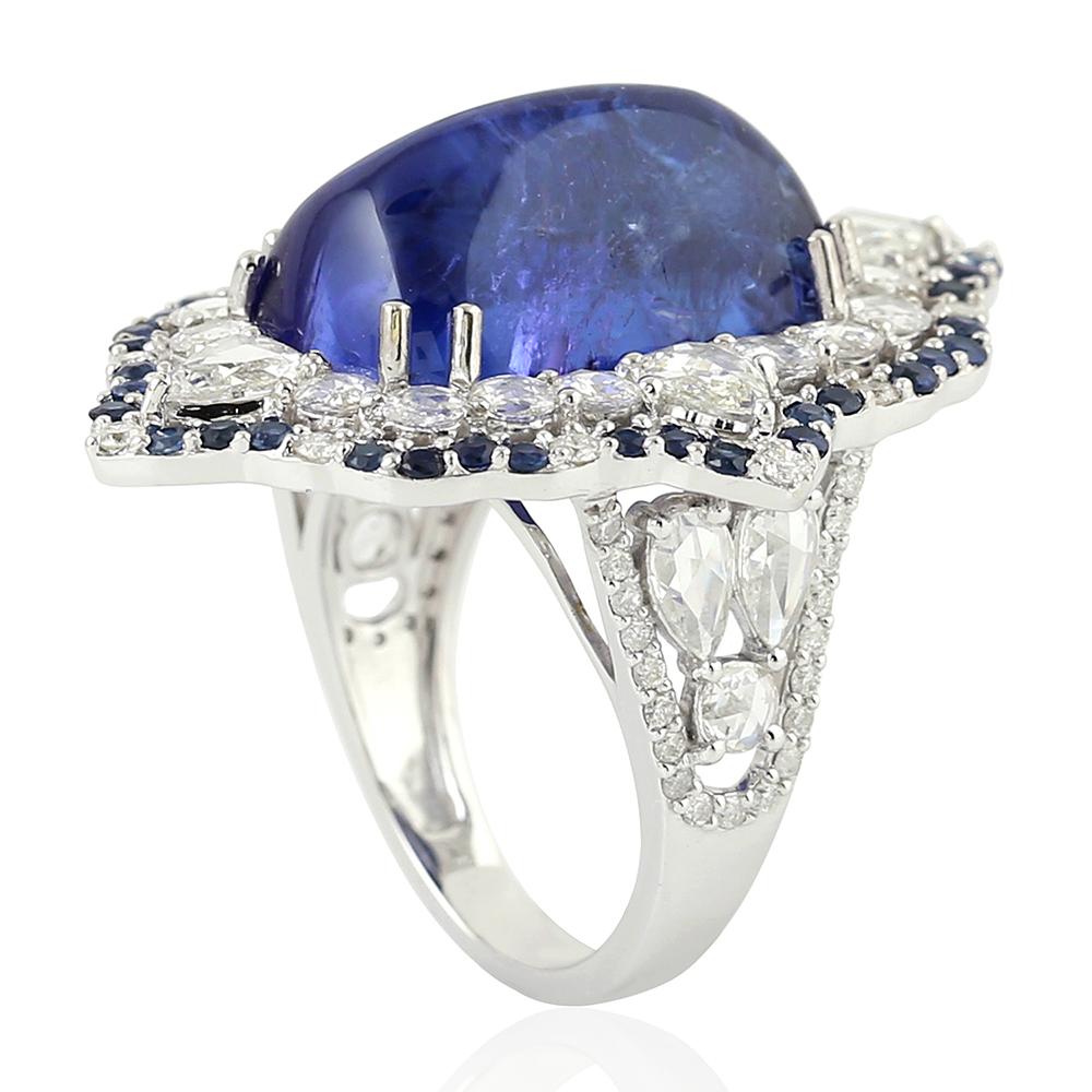 One of a Kind Tanzanite, Sapphire and Diamond Ring in 18 Karat White Gold 1