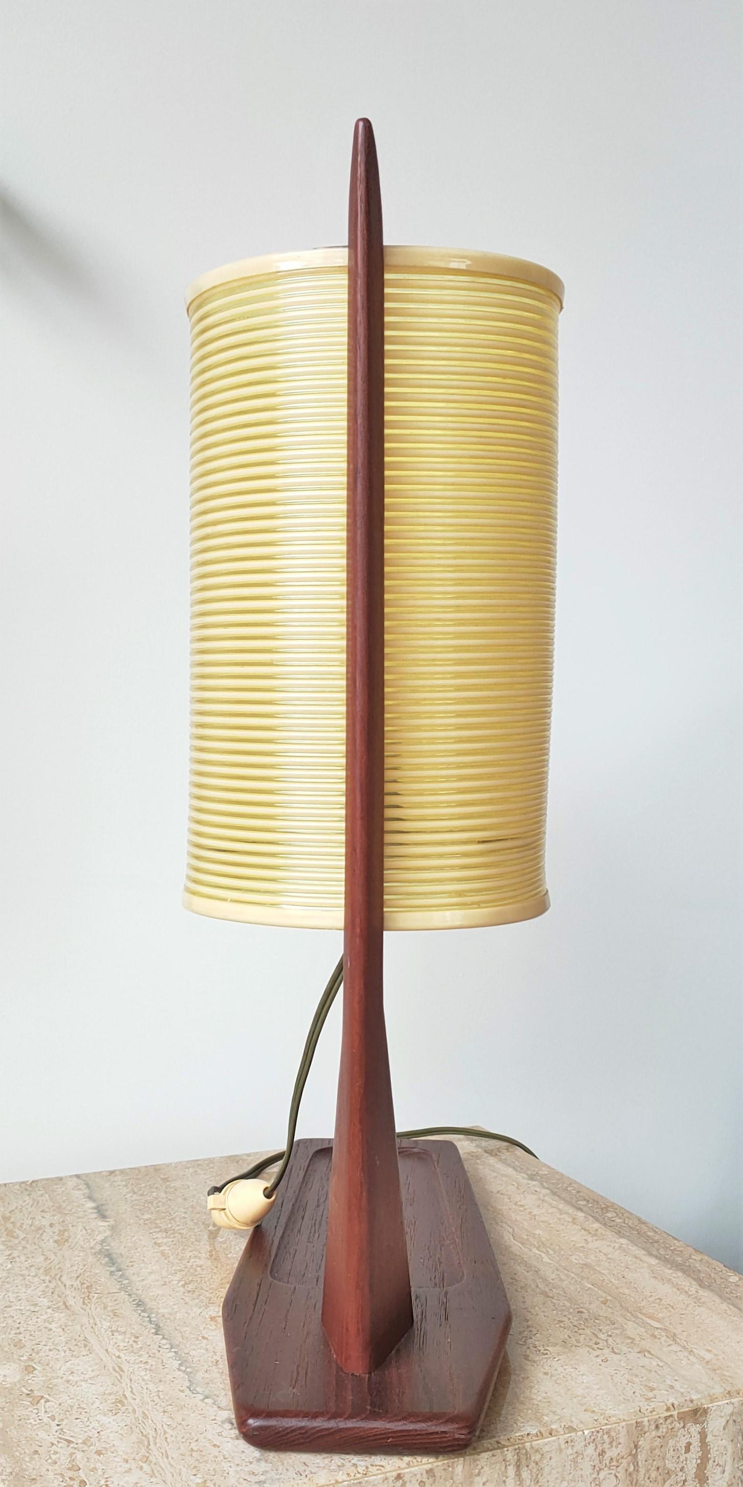 French Teak and Rotaflex Desk Lamp Attributed to Rispal, France, 1960s For Sale