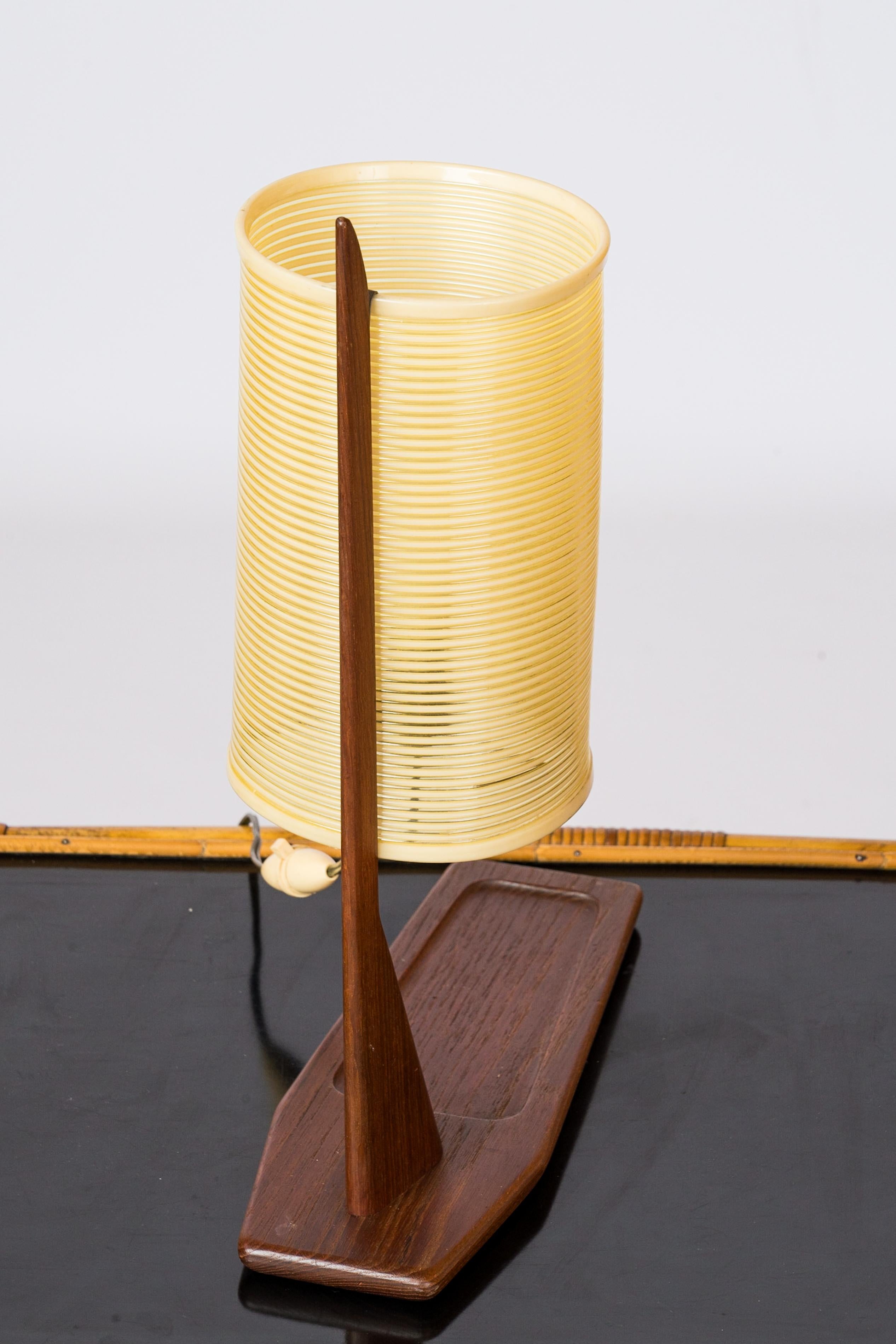 Mid-Century Modern Teak and Rotaflex Desk Lamp Attributed to Rispal, France, 1960s For Sale