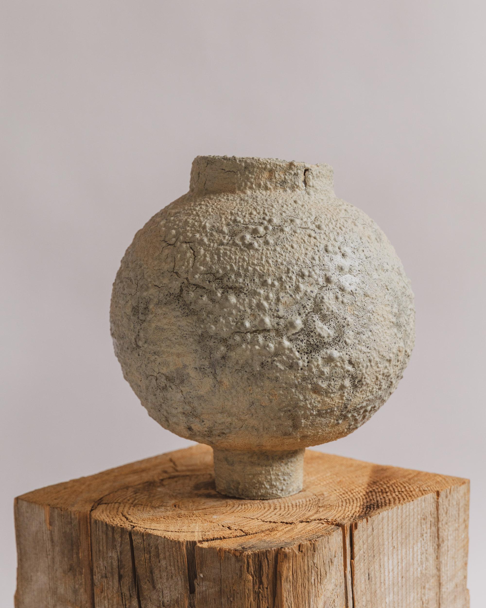 Arts and Crafts One-of-a-kind Textural Crater Moon Jar by Ilona Golovina For Sale