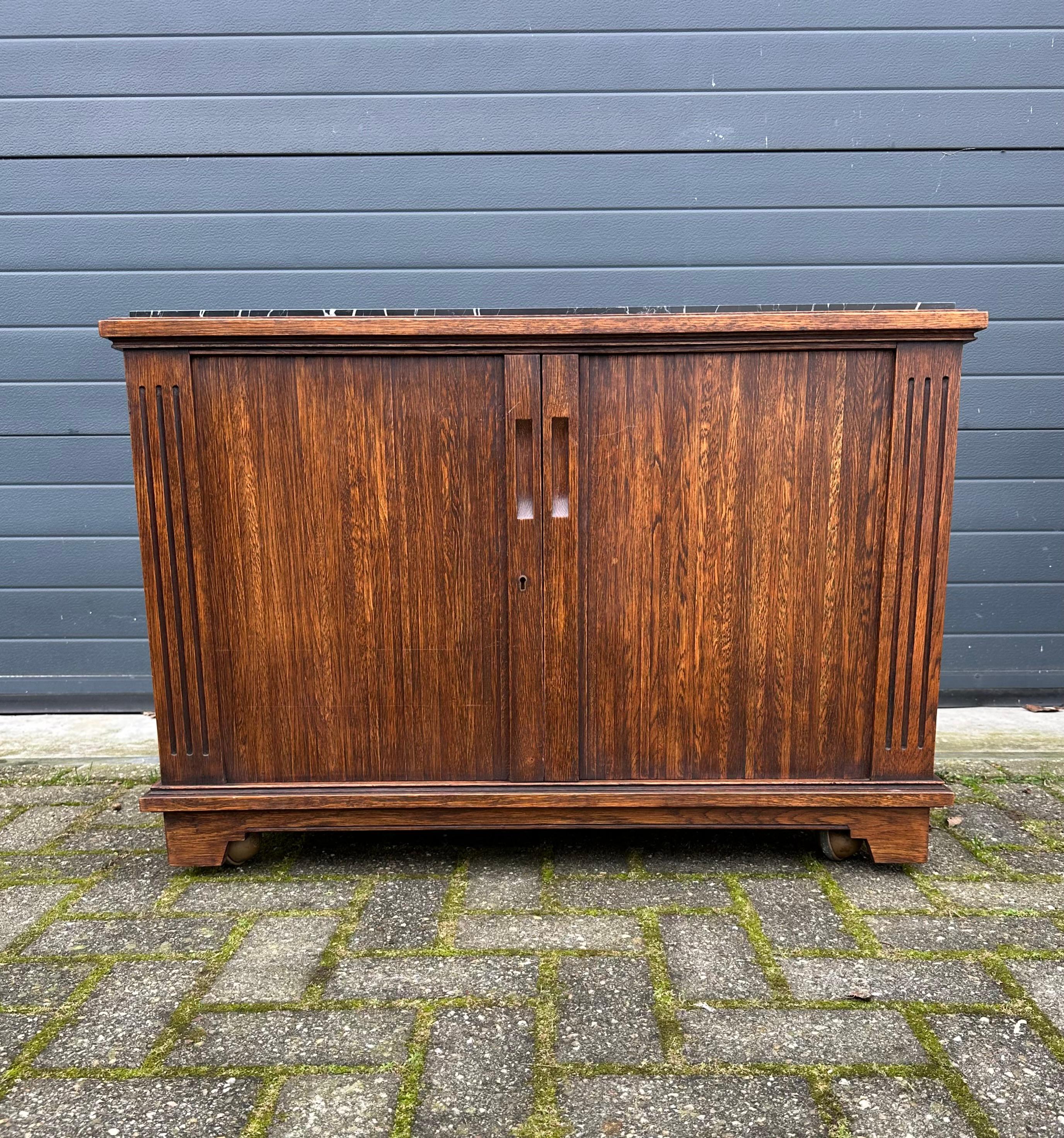 One of a Kind Tiger Oak Cabinet w. Roller Shutter Doors and Stunning Marble Top For Sale 6