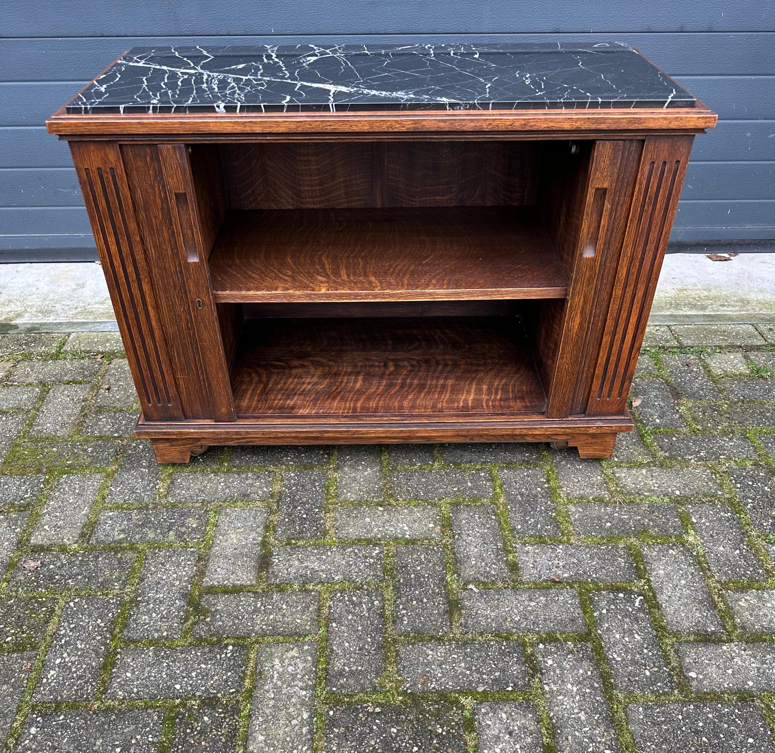 One of a Kind Tiger Oak Cabinet w. Roller Shutter Doors and Stunning Marble Top For Sale 7