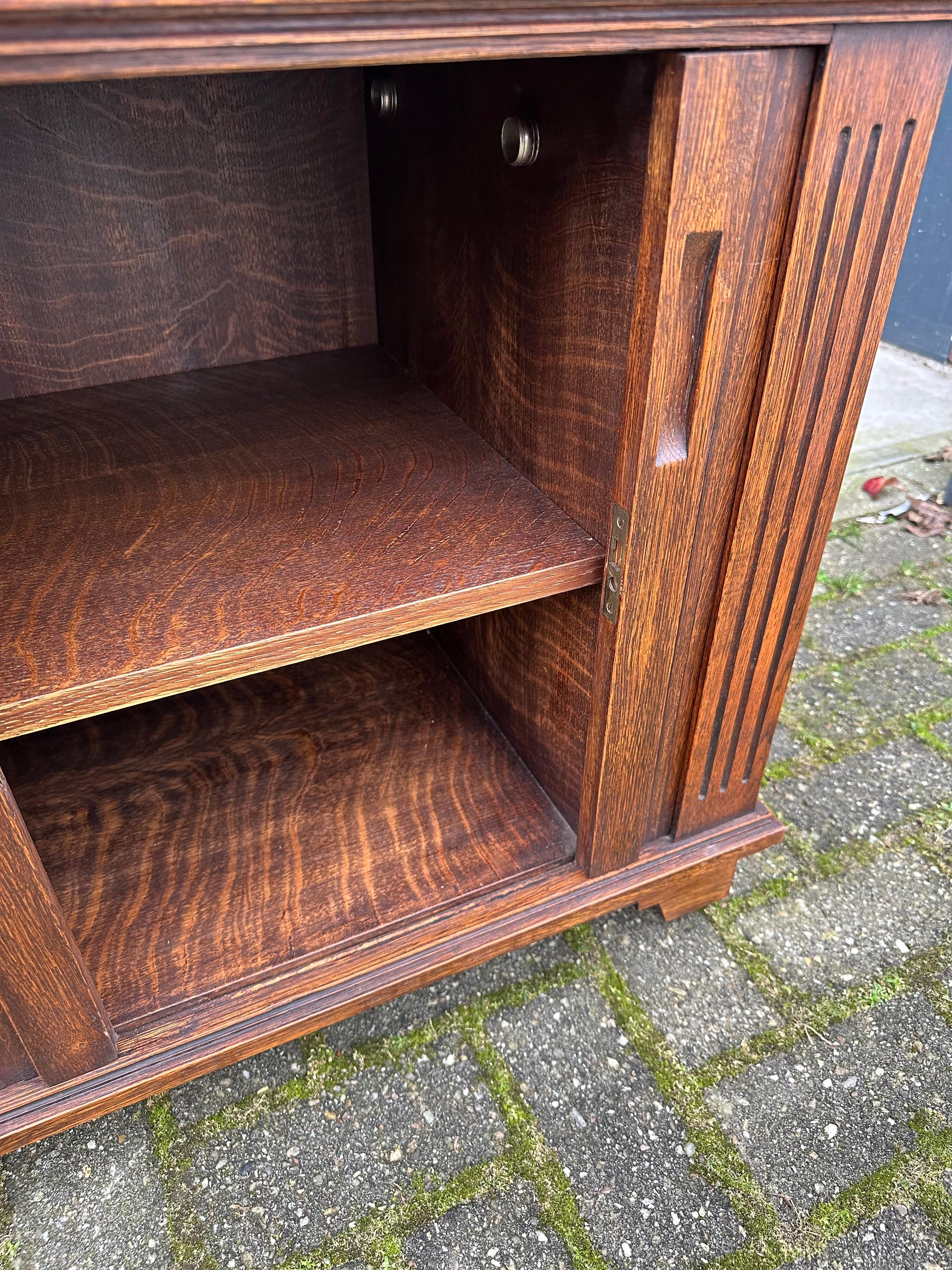 One of a Kind Tiger Oak Cabinet w. Roller Shutter Doors and Stunning Marble Top For Sale 8