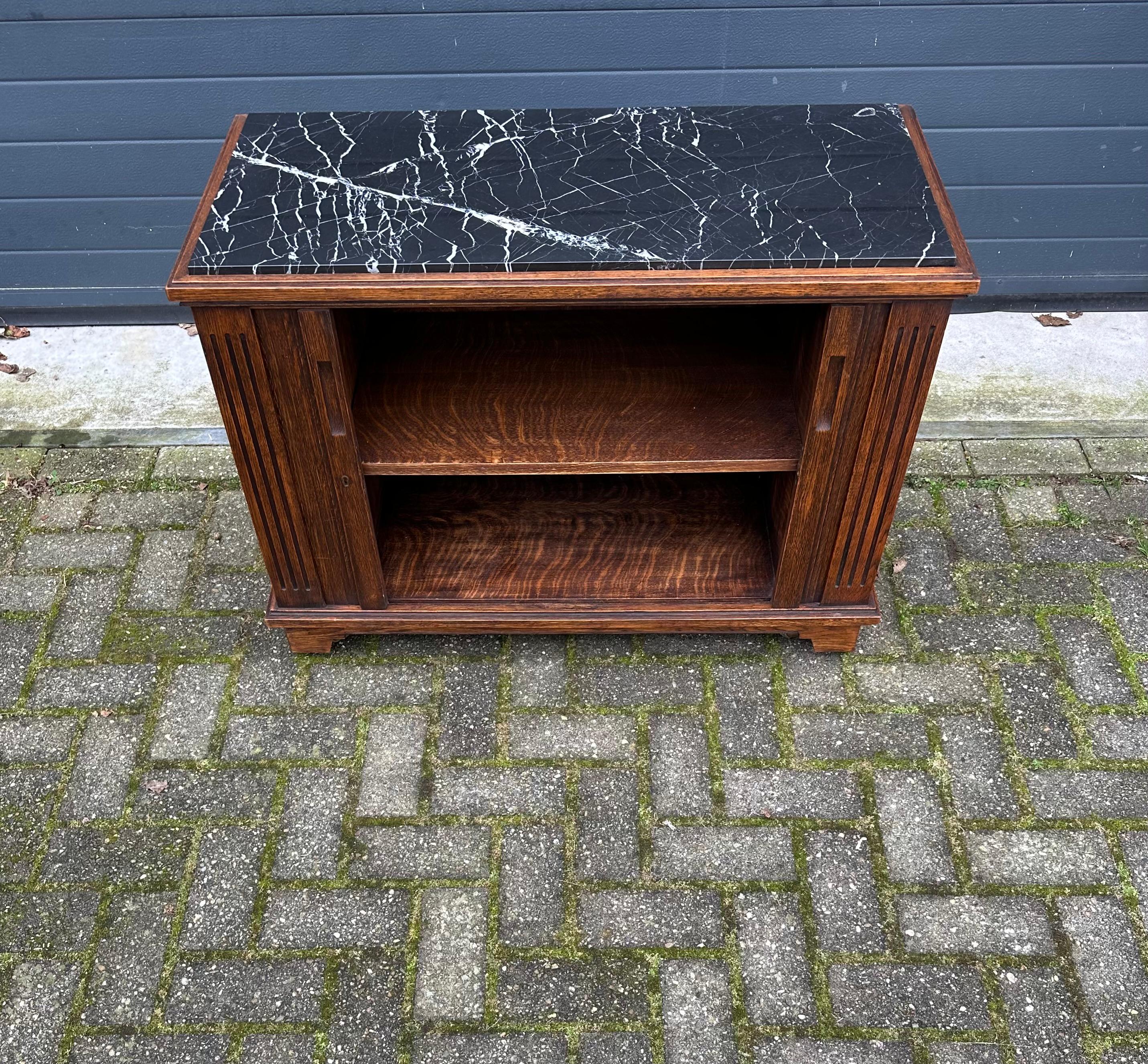 One of a Kind Tiger Oak Cabinet w. Roller Shutter Doors and Stunning Marble Top For Sale 12