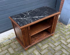 One of a Kind Tiger Oak Cabinet w. Roller Shutter Doors and Stunning Marble Top