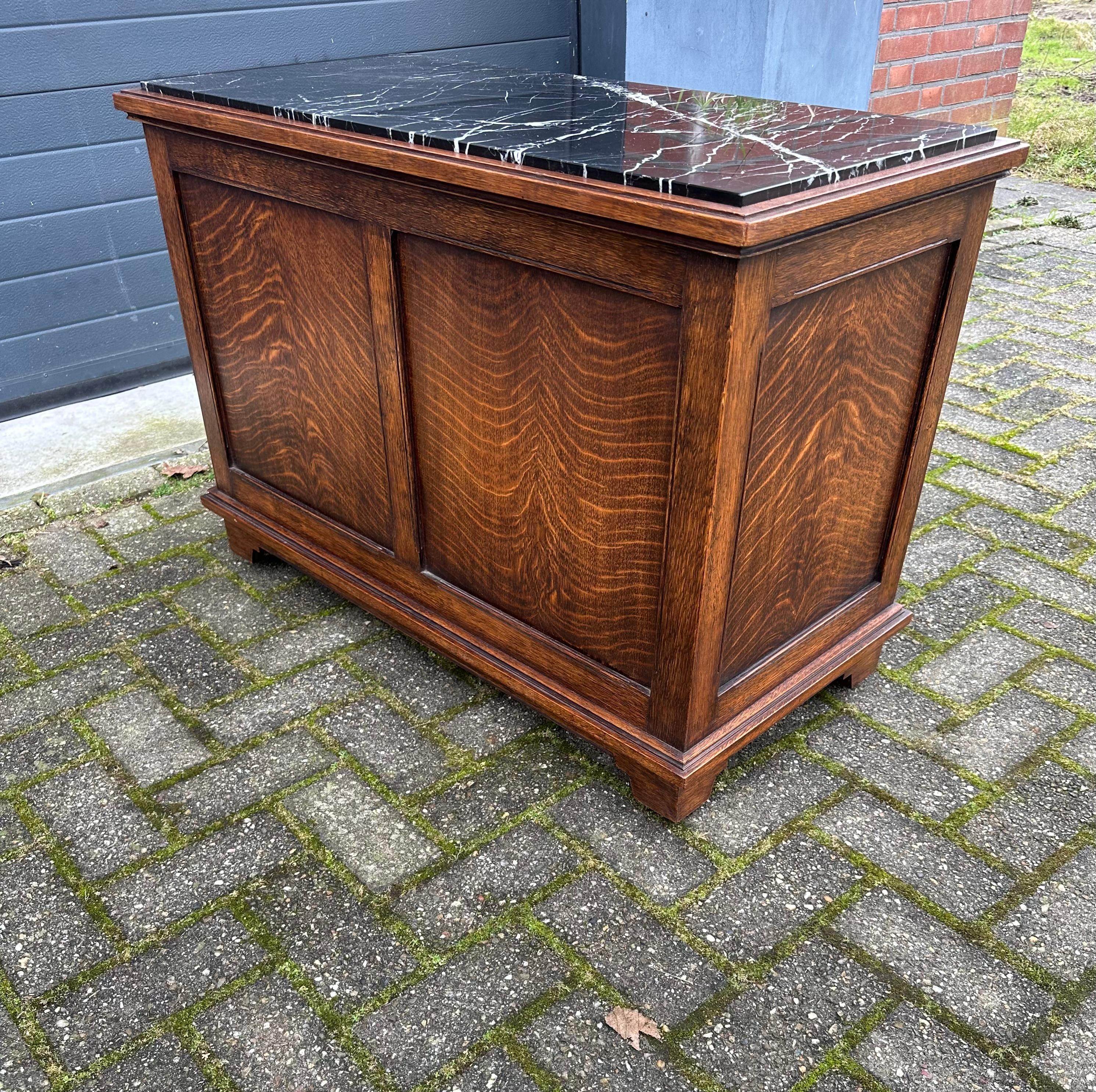One of a Kind Tiger Oak Cabinet w. Roller Shutter Doors and Stunning Marble Top For Sale 13