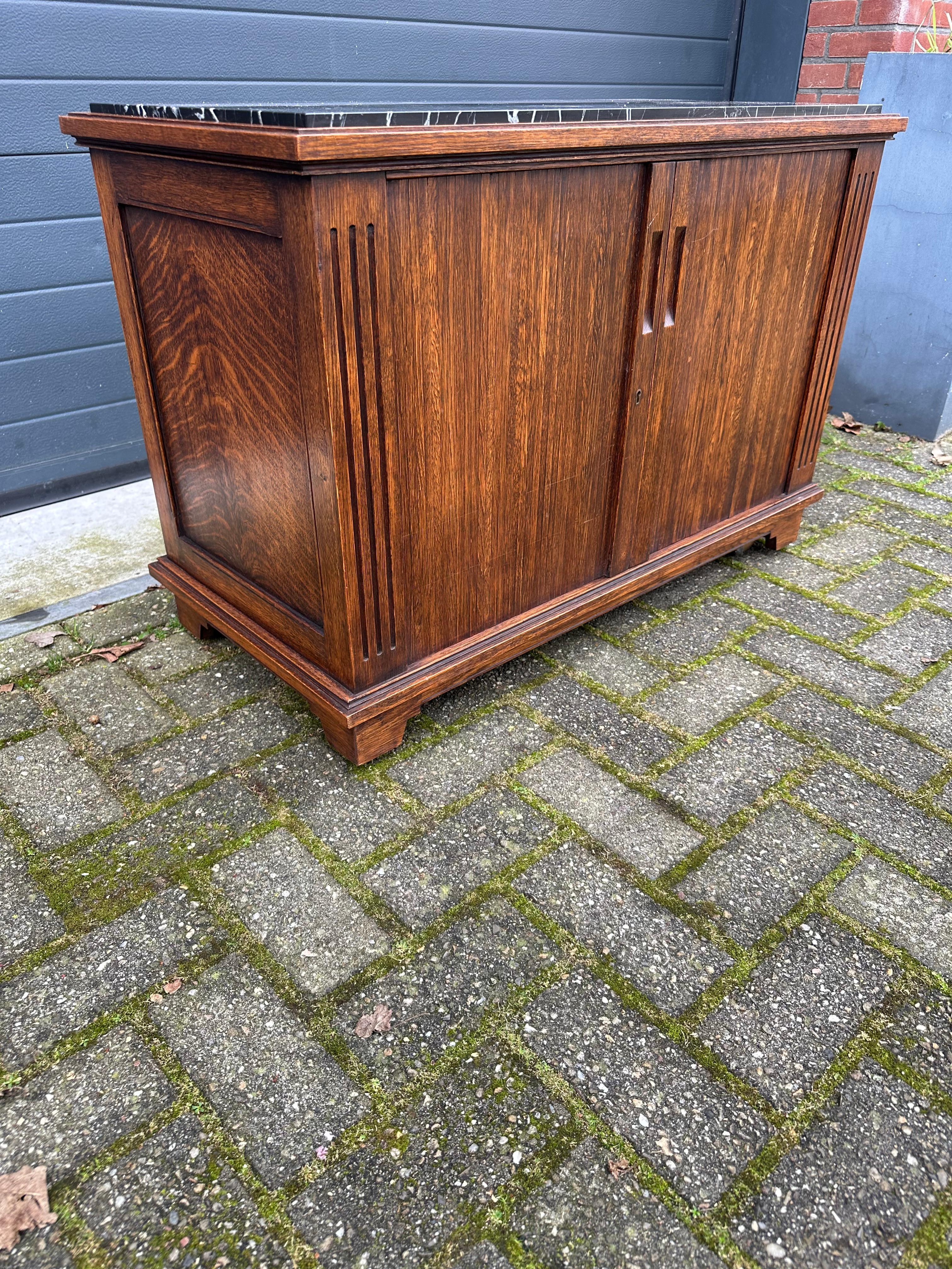 One of a Kind Tiger Oak Cabinet w. Roller Shutter Doors and Stunning Marble Top For Sale 1