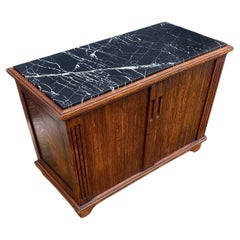 One of a Kind Tiger Oak Cabinet w. Roller Shutter Doors and Stunning Marble Top