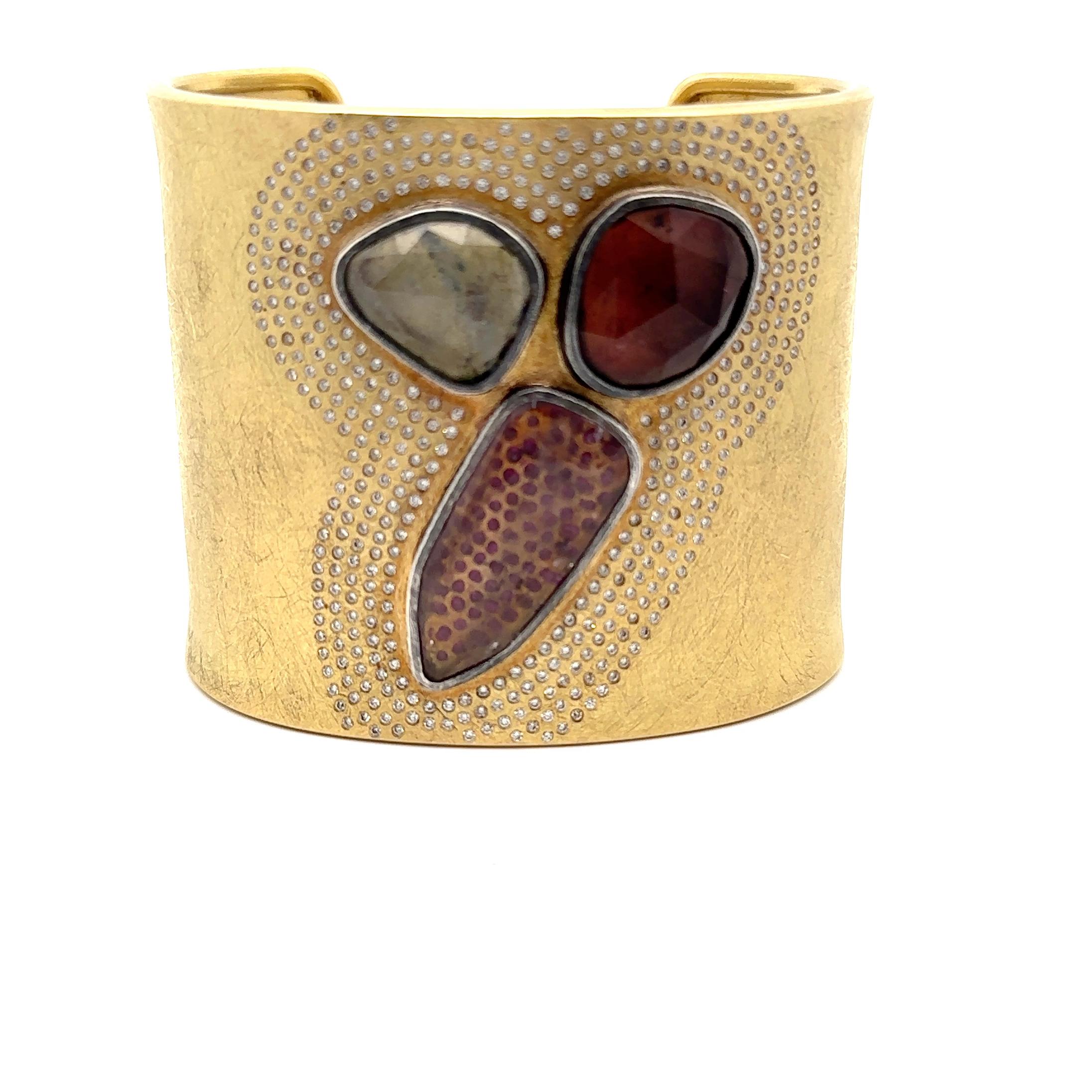 Todd Reed One of a Kind Tourmaline, Ruby and Diamond Cuff In New Condition For Sale In Vail, CO