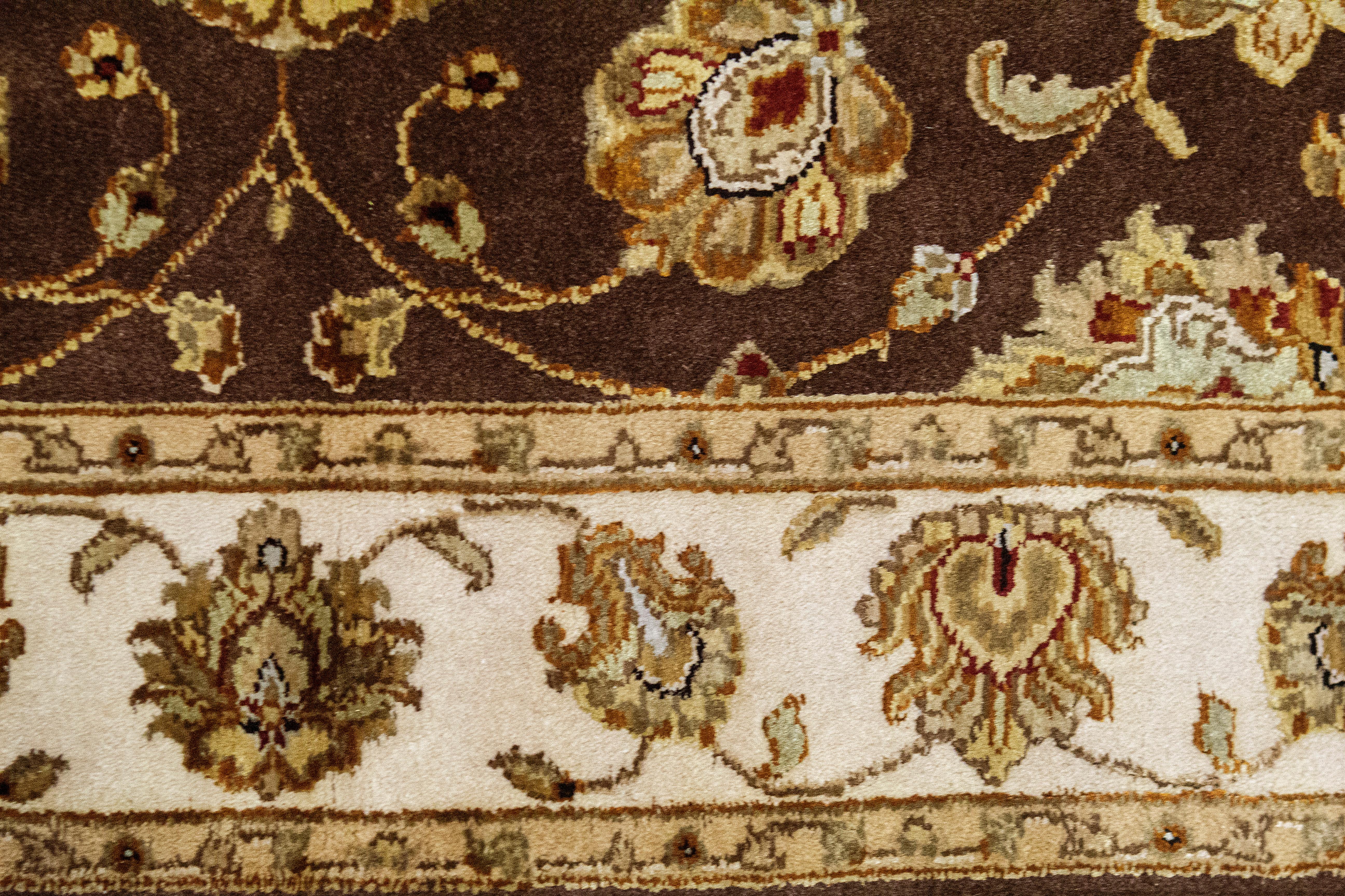 Khotan Traditional Handwoven Luxury Wool Brown / Ivory Area Rug 3'11