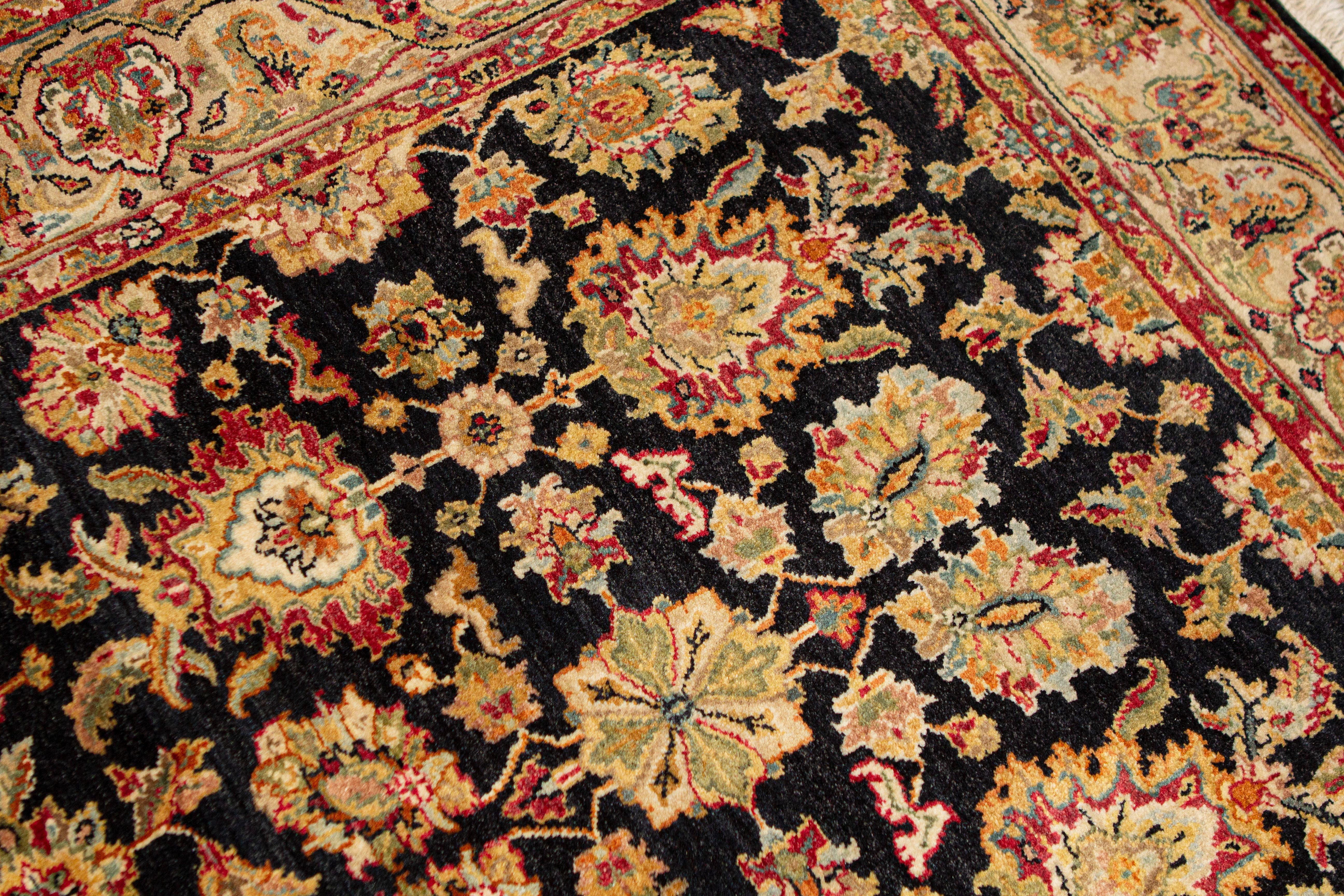 Tabriz Traditional Handwoven Luxury Wool Black / Camel Area Rug For Sale
