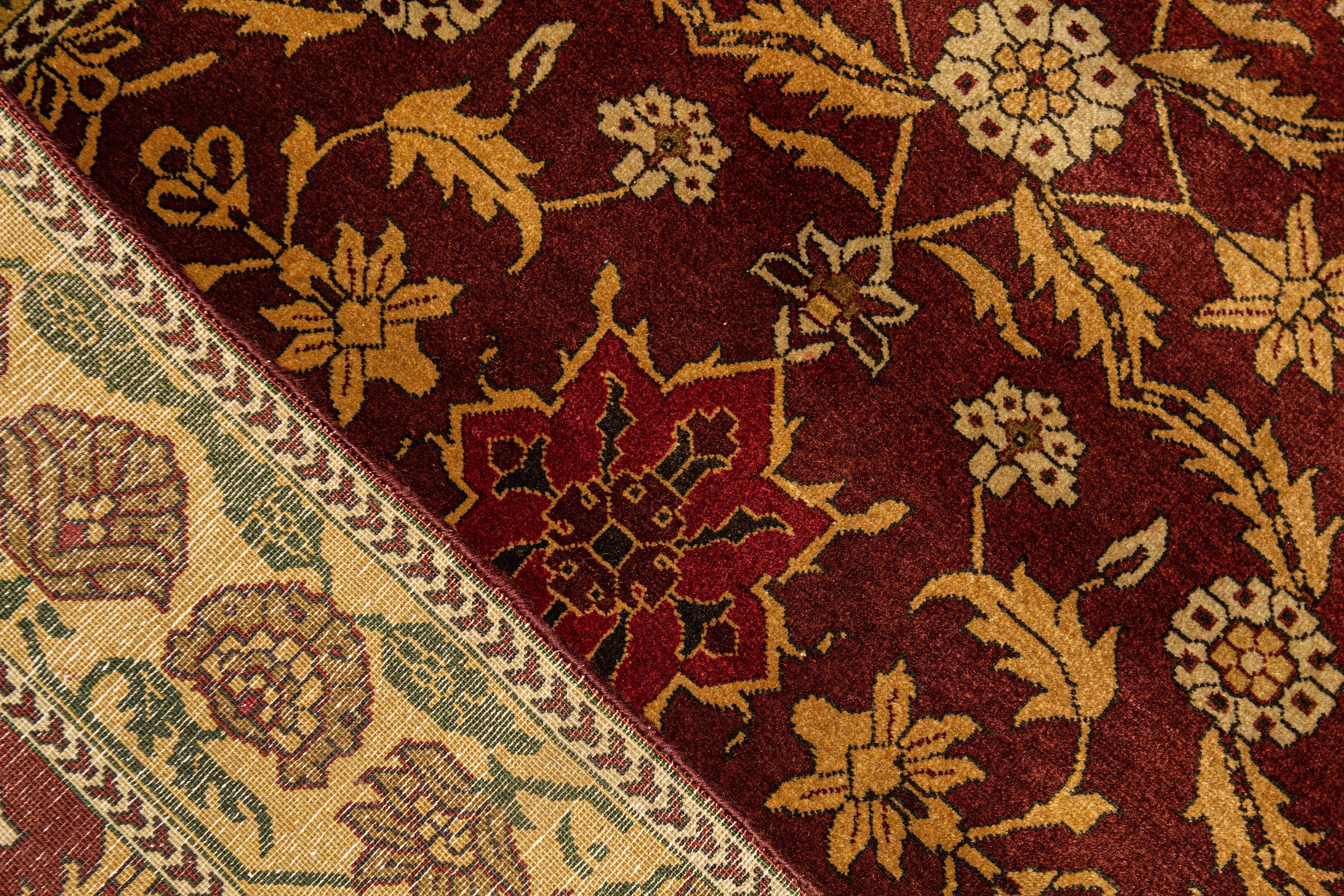 Handgewebter luxuriöser roter / goldener Teppich aus Wolle 3''11x5''9 (Sonstiges) im Angebot