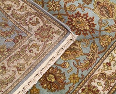 Tappeto tradizionale di lusso in lana intrecciata a mano di colore azzurro/avorio