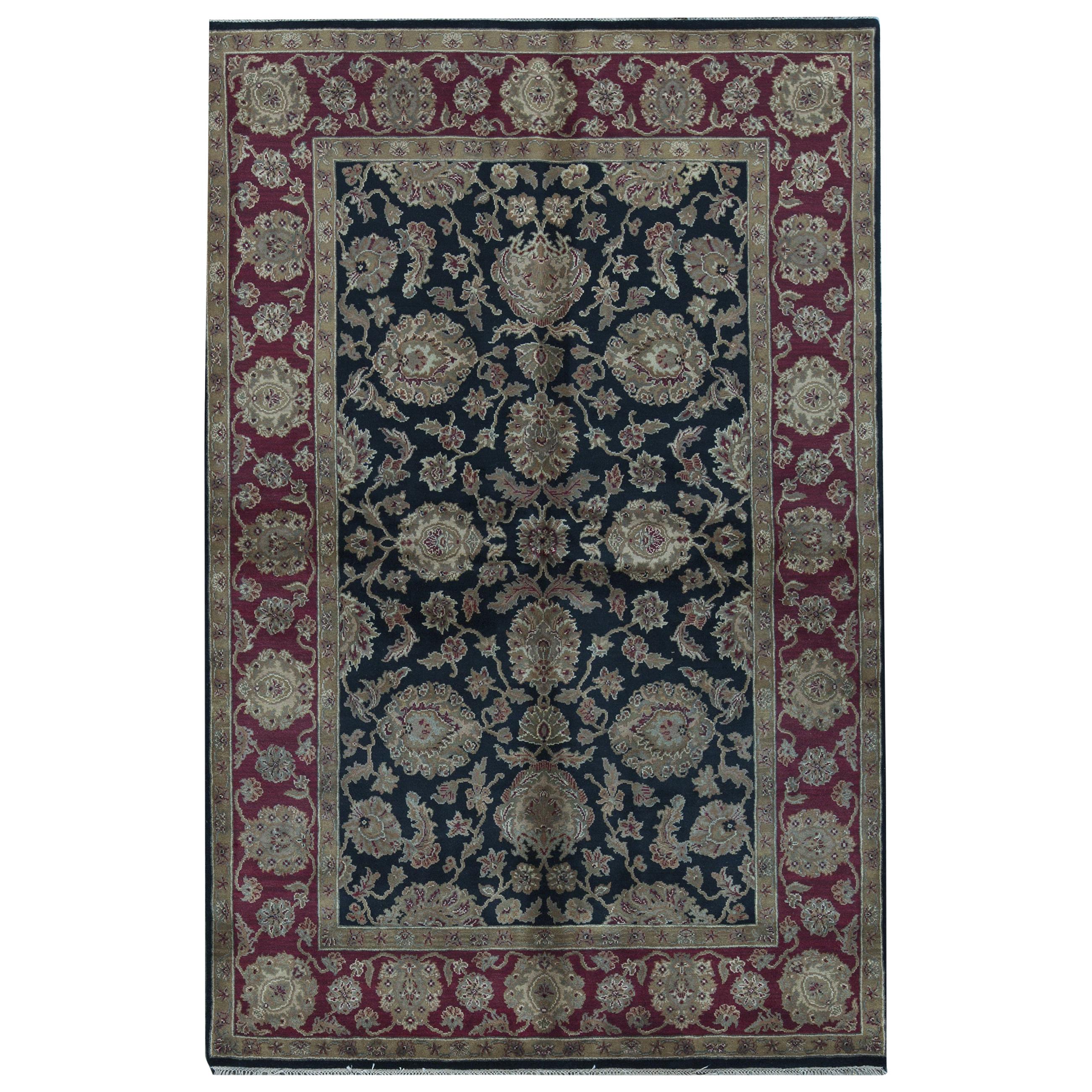 One of a Kind Traditional Hand Woven Wool Area Rug 6' x 9' For Sale