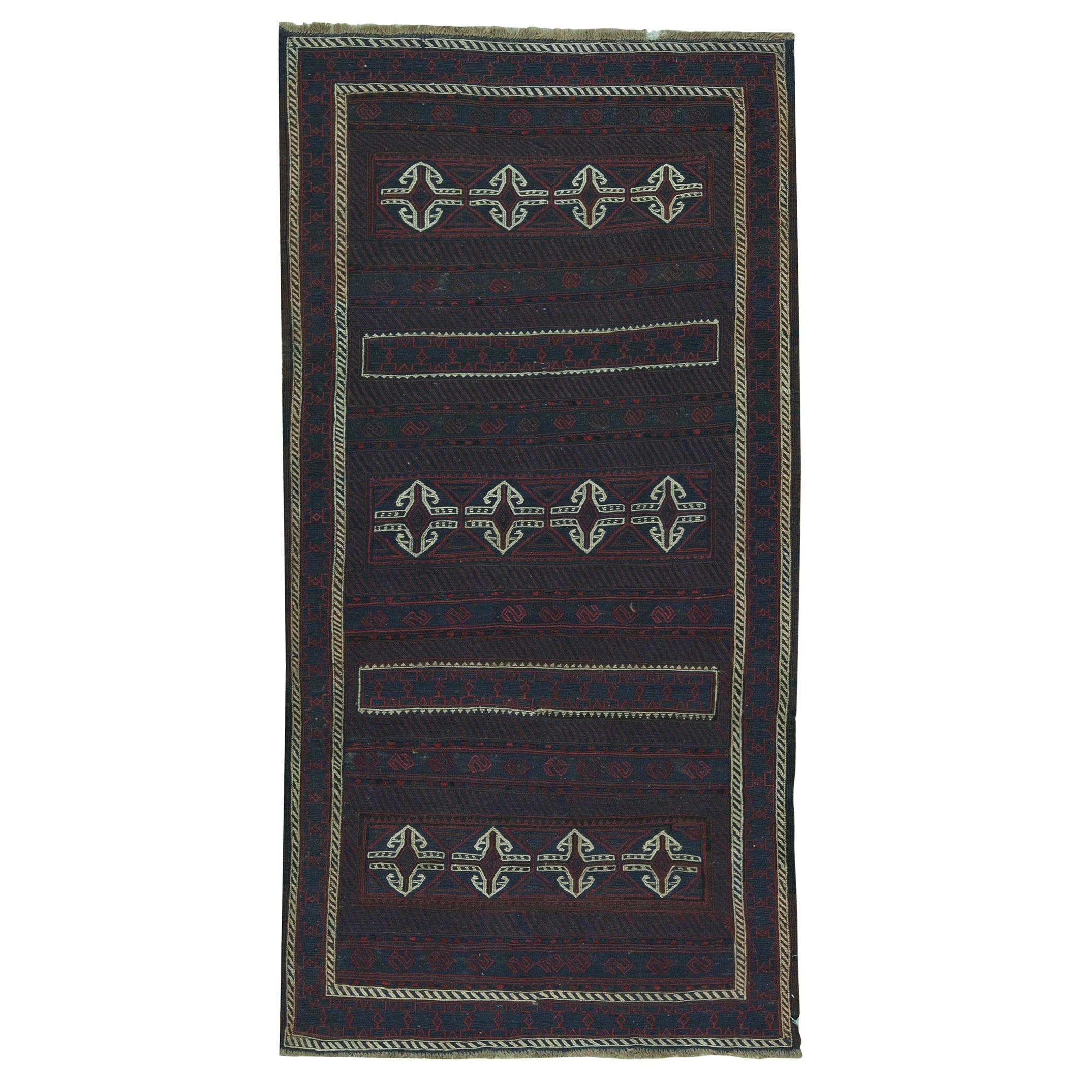 One-of-a-Kind Traditional Handwoven Antique Style Wool Area Rug 4’1" x 7’11”.   