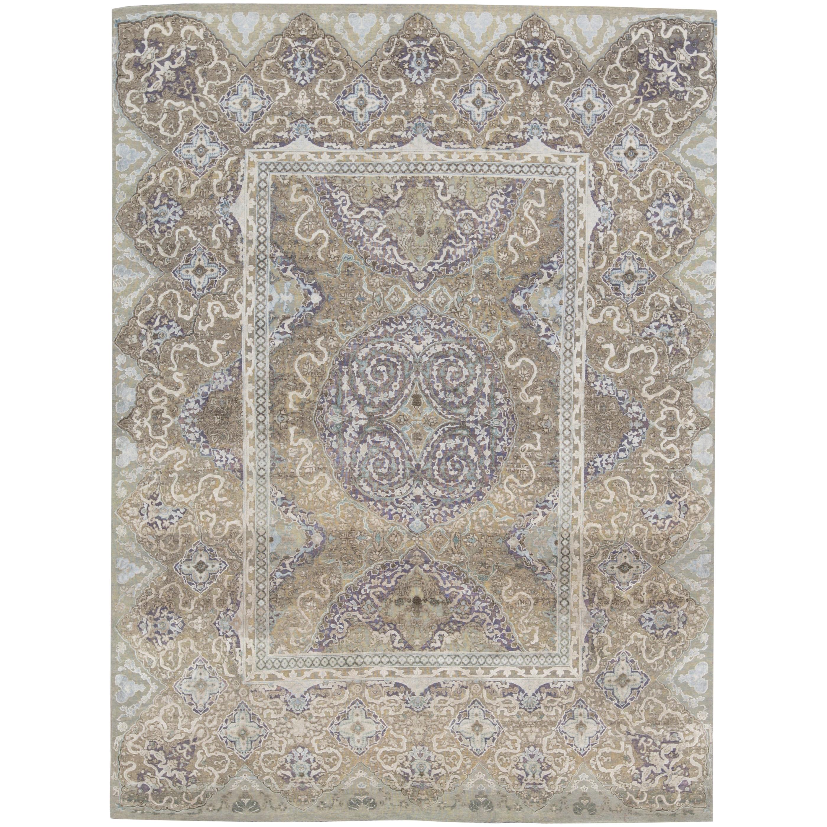One of a Kind Transitional Handwoven Wool Area Rug  7'9 x 10'6 For Sale