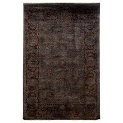 One-of-a-Kind Transitional Wool Hand Knotted Area Rug, Charcoal