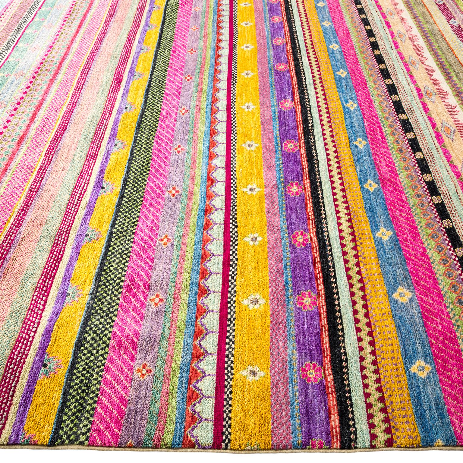 Pakistani One of a Kind Tribal Wool Hand Knotted Area Rug, Magenta