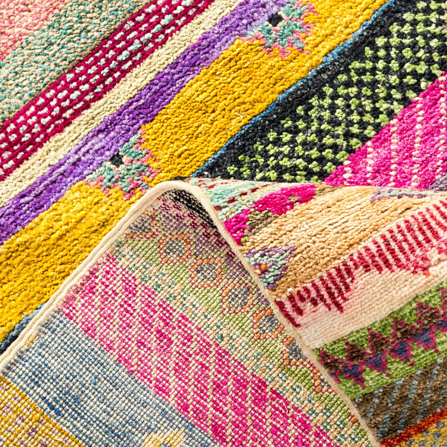 Contemporary One of a Kind Tribal Wool Hand Knotted Area Rug, Magenta