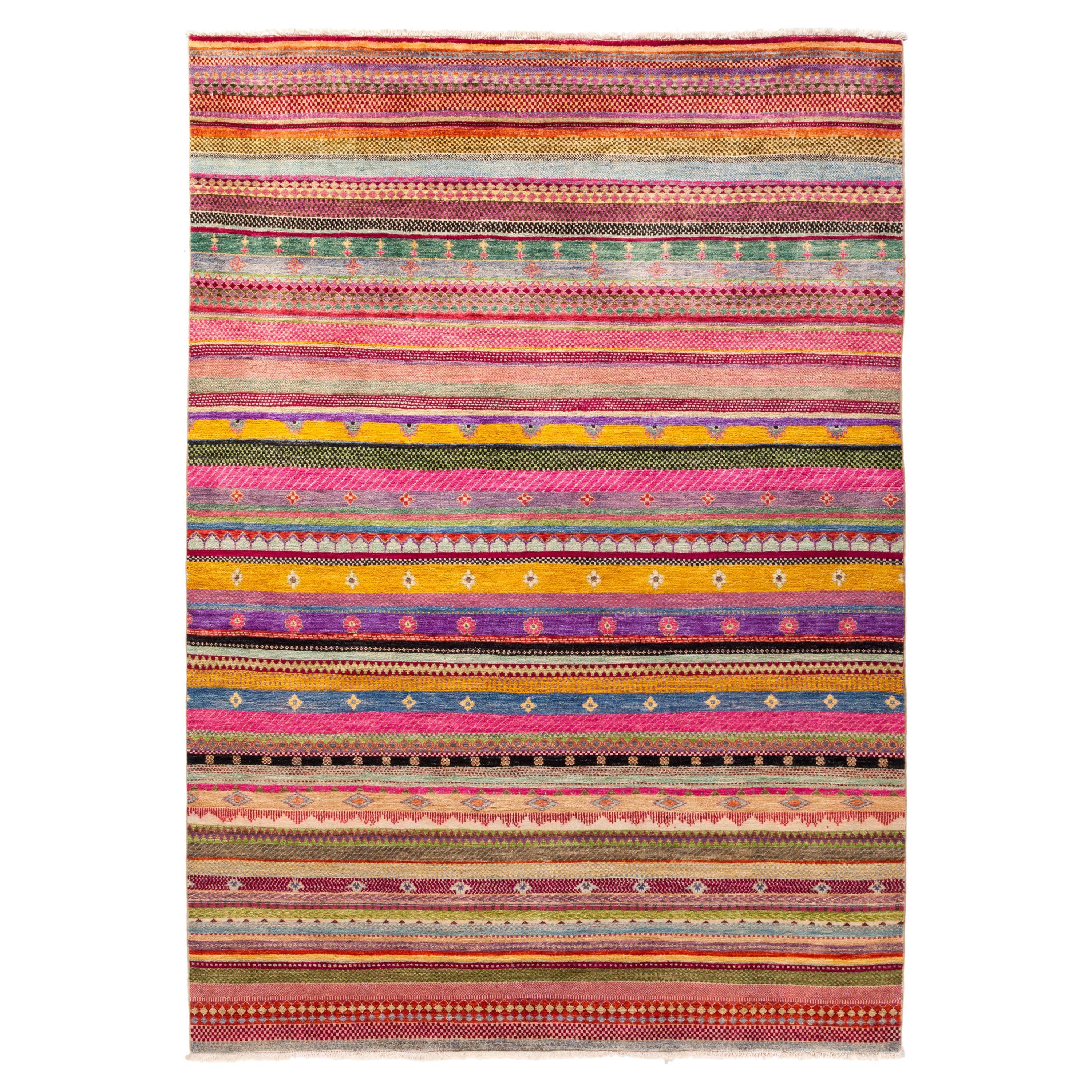 One of a Kind Tribal Wool Hand Knotted Area Rug, Magenta