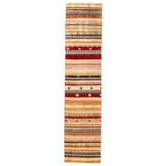 One-of-a-Kind Tribal Wool Hand Knotted Runner Rug, Caramel