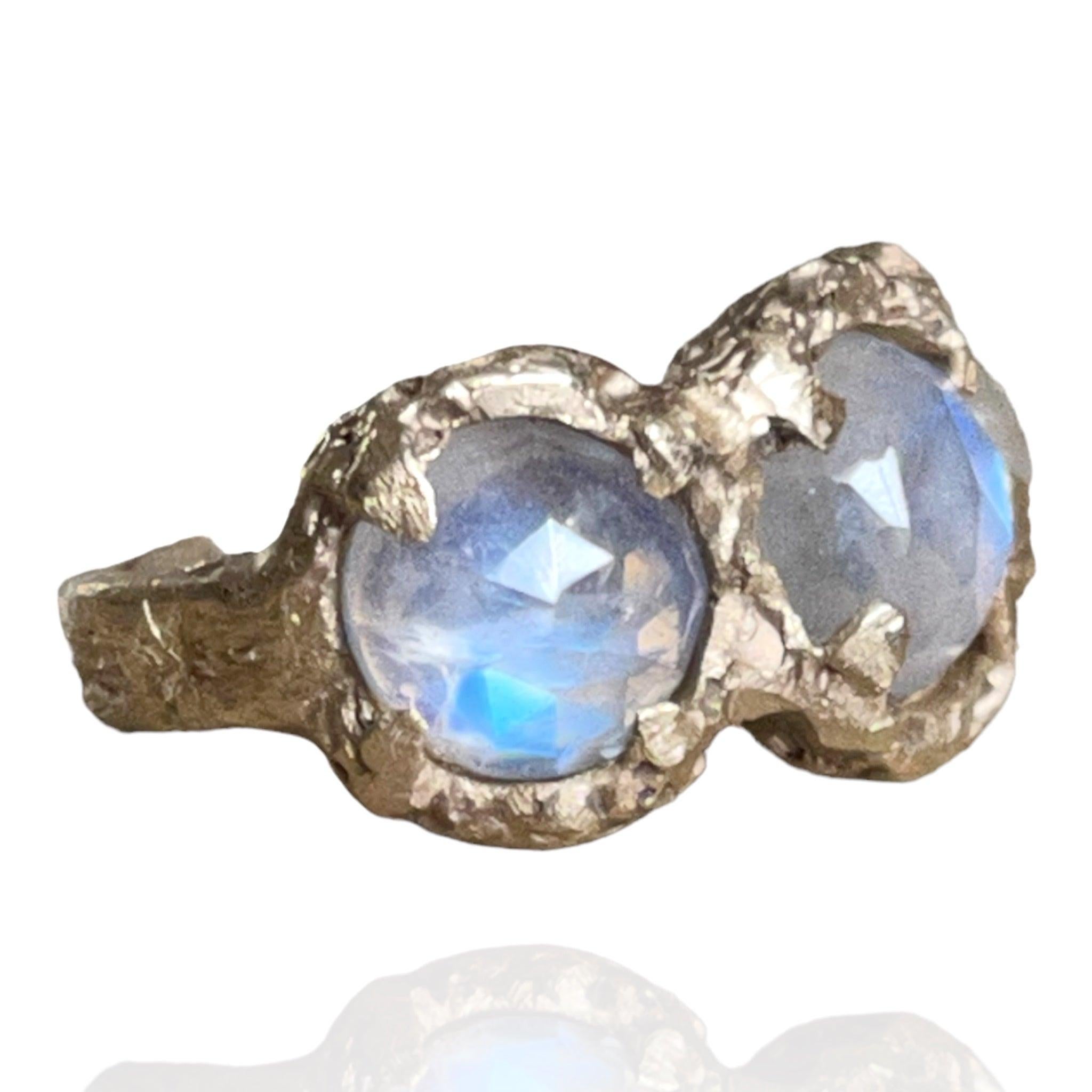 One of a kind Triple Rainbow Moonstone Ring in 14K Yellow Gold 1