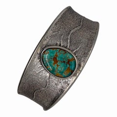 One-of-a-Kind Tufa Cast Sterling Silver & Turquoise Cuff Bracelet by Rob Sherman