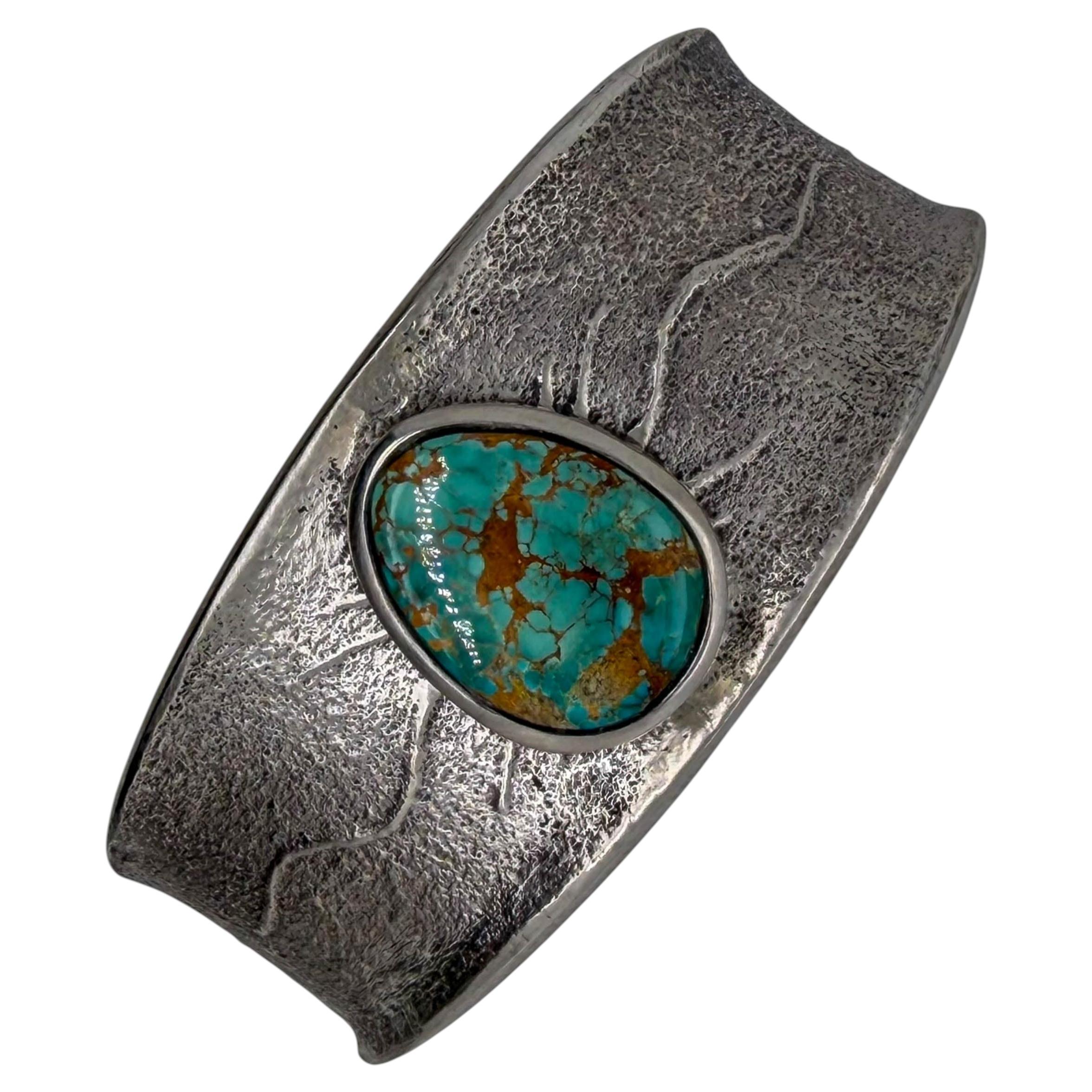 Pulsera tipo brazalete única, de plata de ley y turquesa, con moldeado de toba, de Rob Sherman