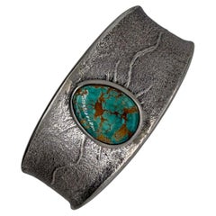 One-of-a-Kind Tufa Cast Sterling Silver & Turquoise Cuff Bracelet by Rob Sherman