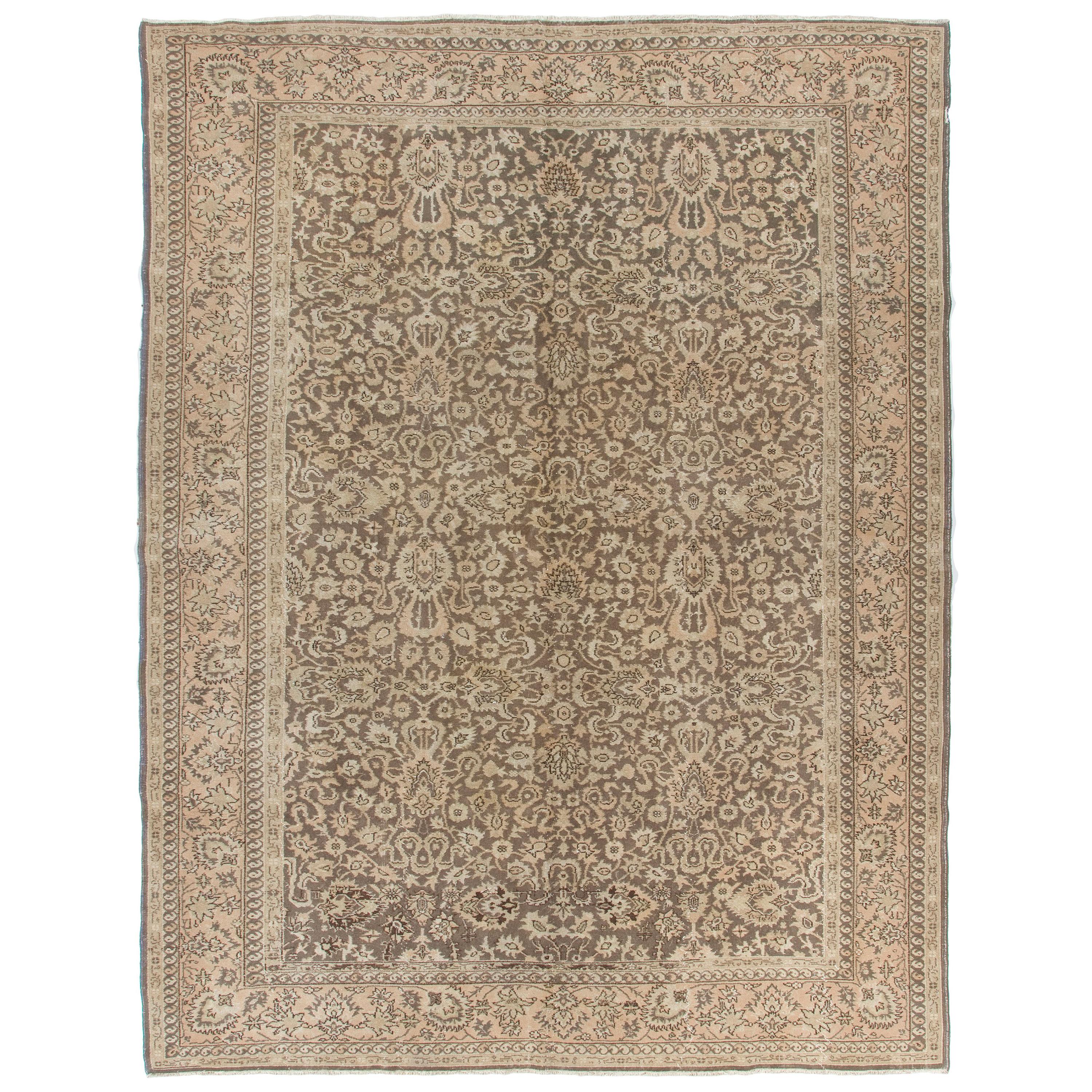 9.2x12 Ft One-of-a-Kind Turkish Sivas Rug in Soft Taupe Brown and Beige Colors For Sale