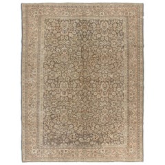 Vintage 9.2x12 Ft One-of-a-Kind Turkish Sivas Rug in Soft Taupe Brown and Beige Colors