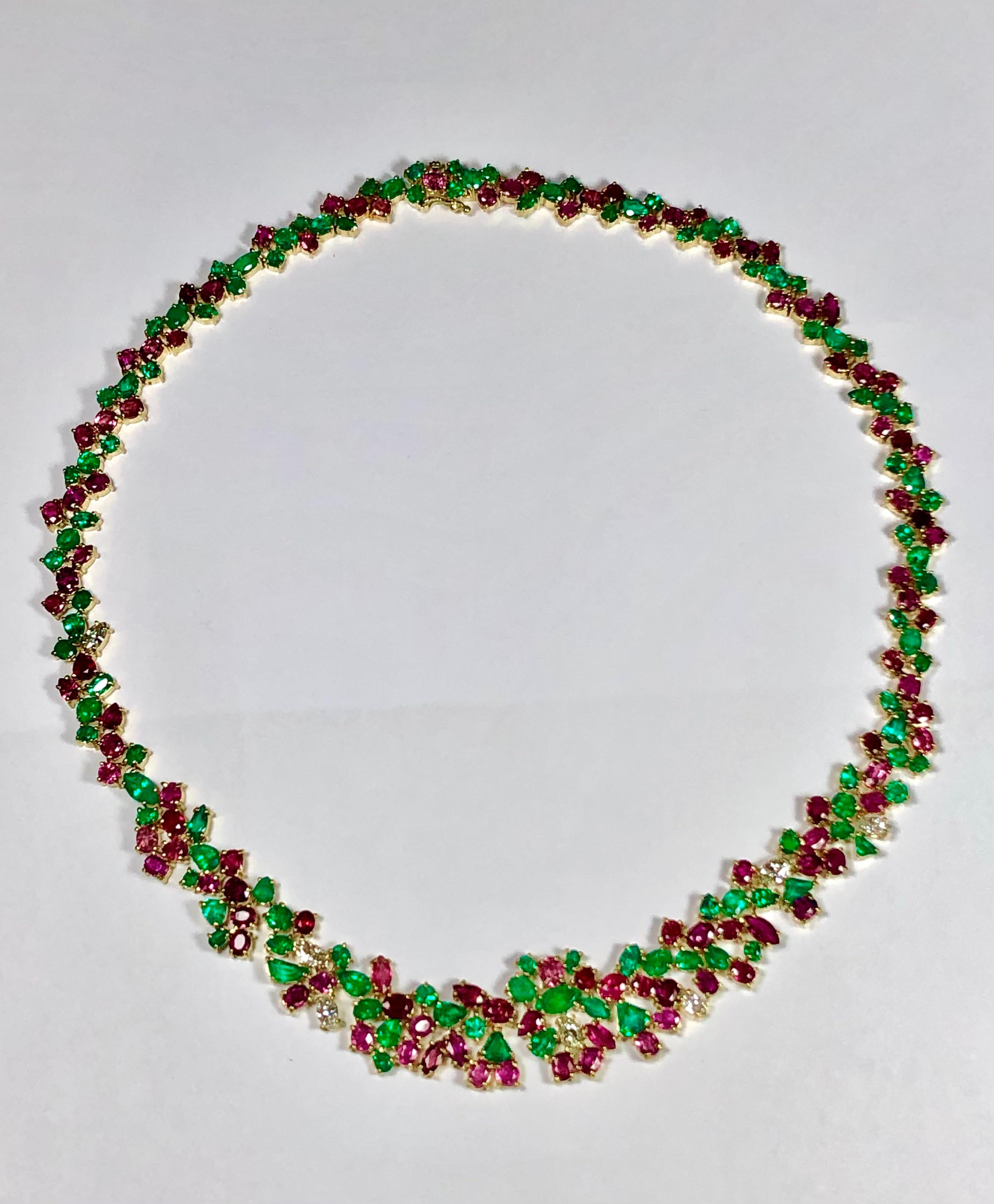 Ruby, Emerald, Diamond 61.00 Carat One of a Kind Necklace 18K For Sale 7